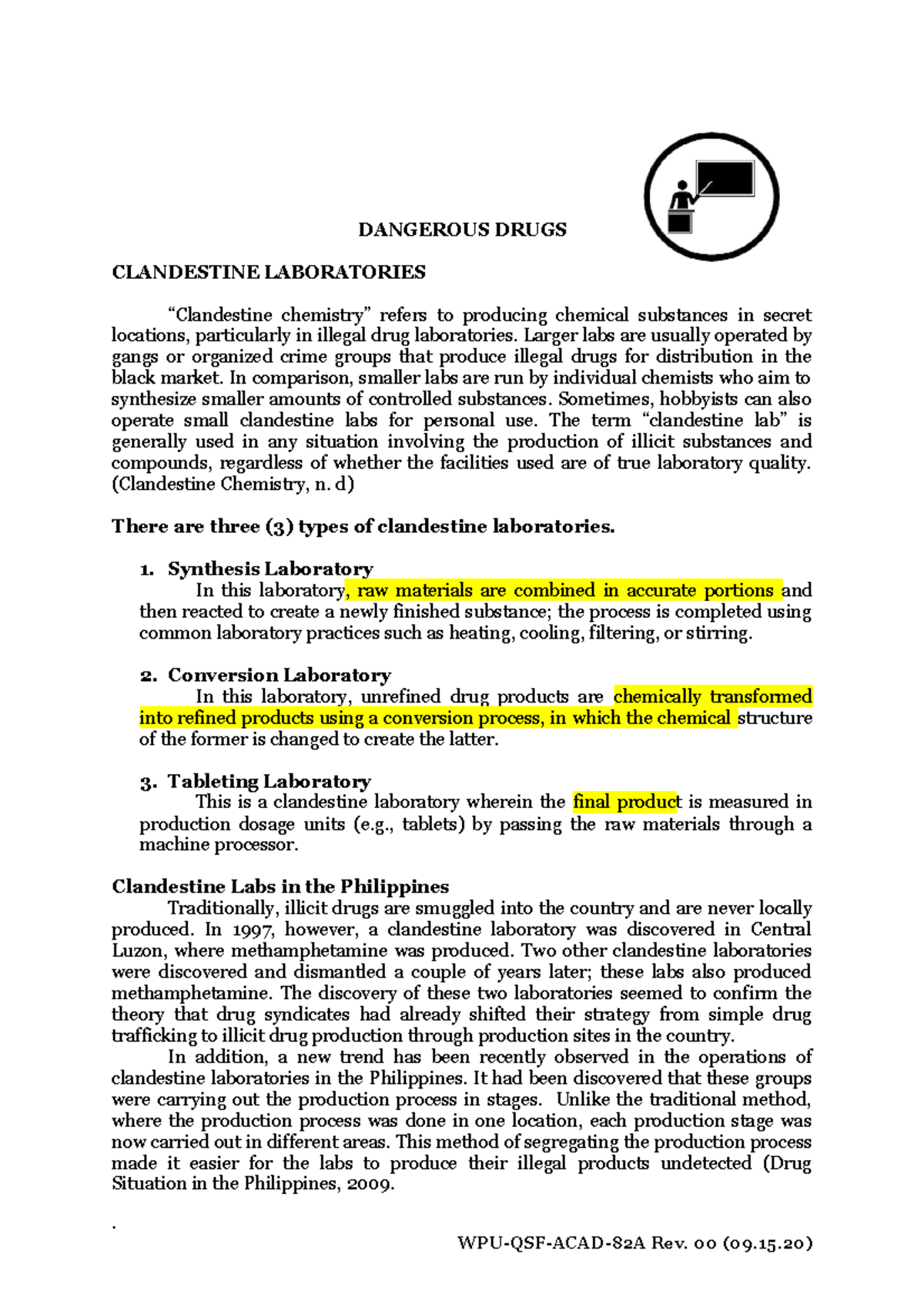 Drugs 6 AND 7 - Lectures - DANGEROUS DRUGS CLANDESTINE LABORATORIES ...