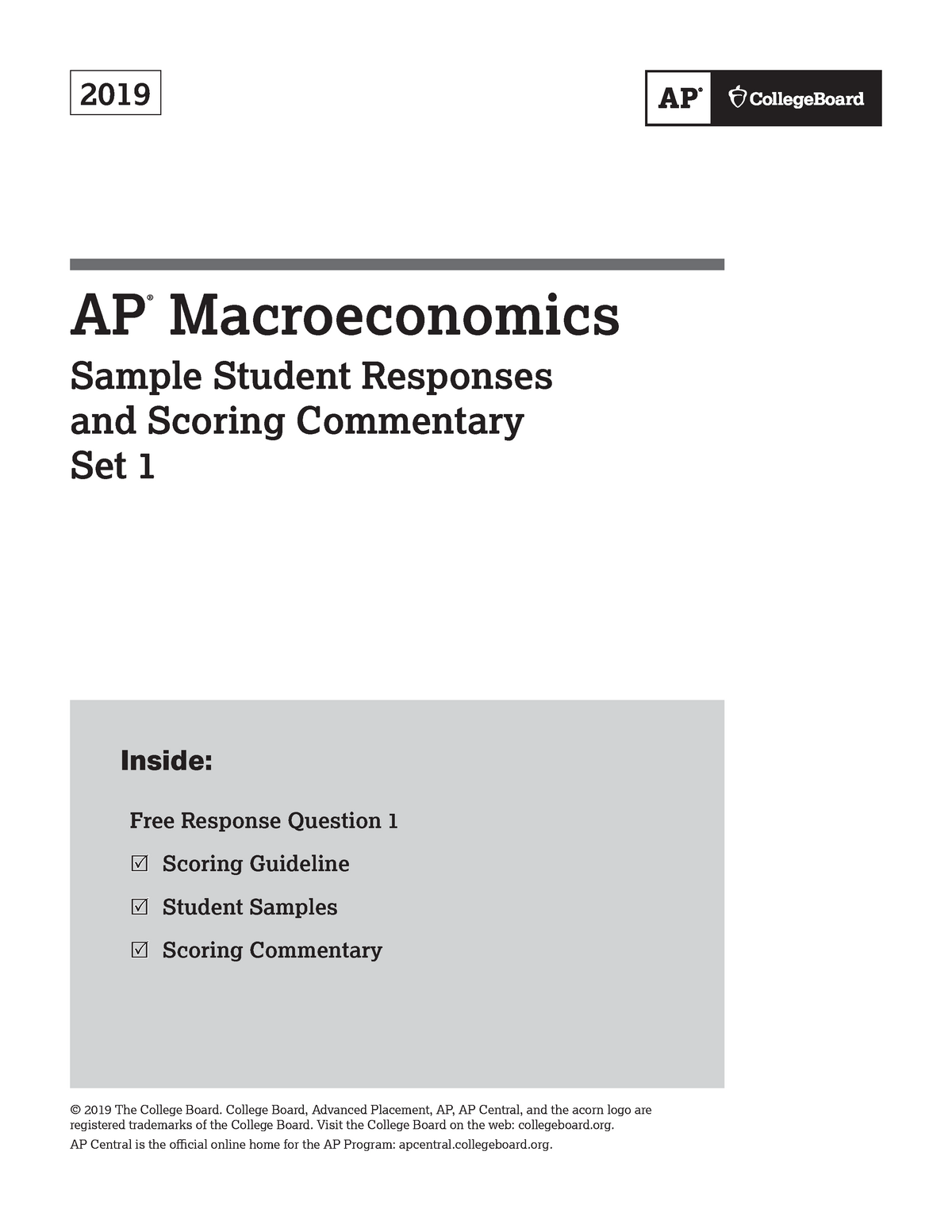 AP macro FRQs 2019 2019 AP ® Macroeconomics Sample Student Responses