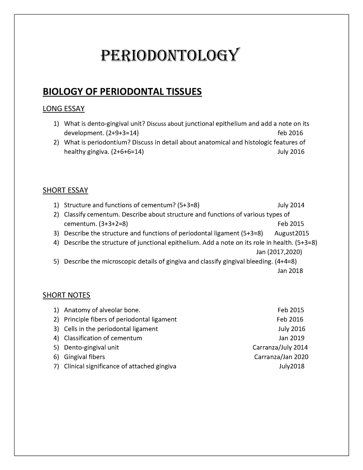 thesis topic for periodontology