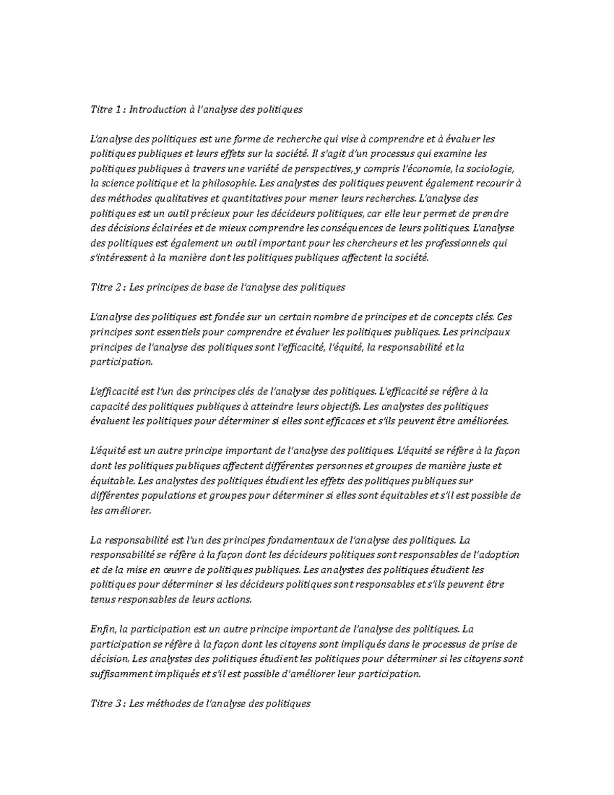 Policy Analysis Study Notes - Titre 1 : Introduction à l’analyse des ...
