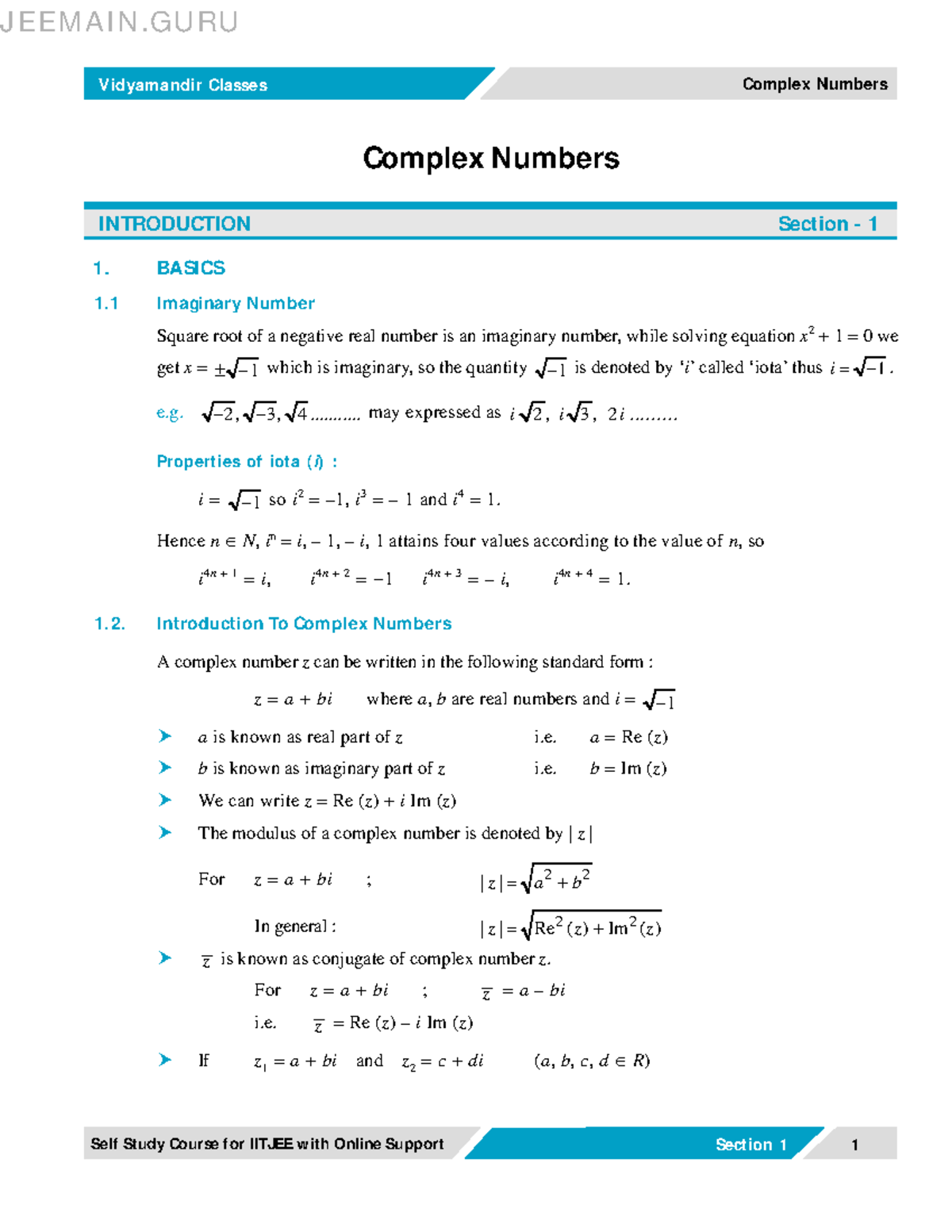 Conplex Number-jeemain - V idyamandir ClassesV idyamandir Classes ...