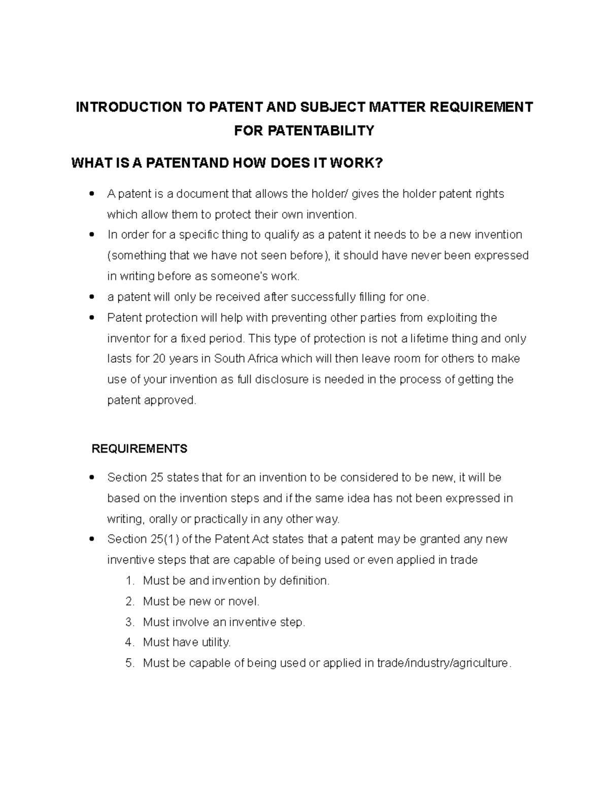 IGZ - PATENT - INTRODUCTION TO PATENT AND SUBJECT MATTER REQUIREMENT ...