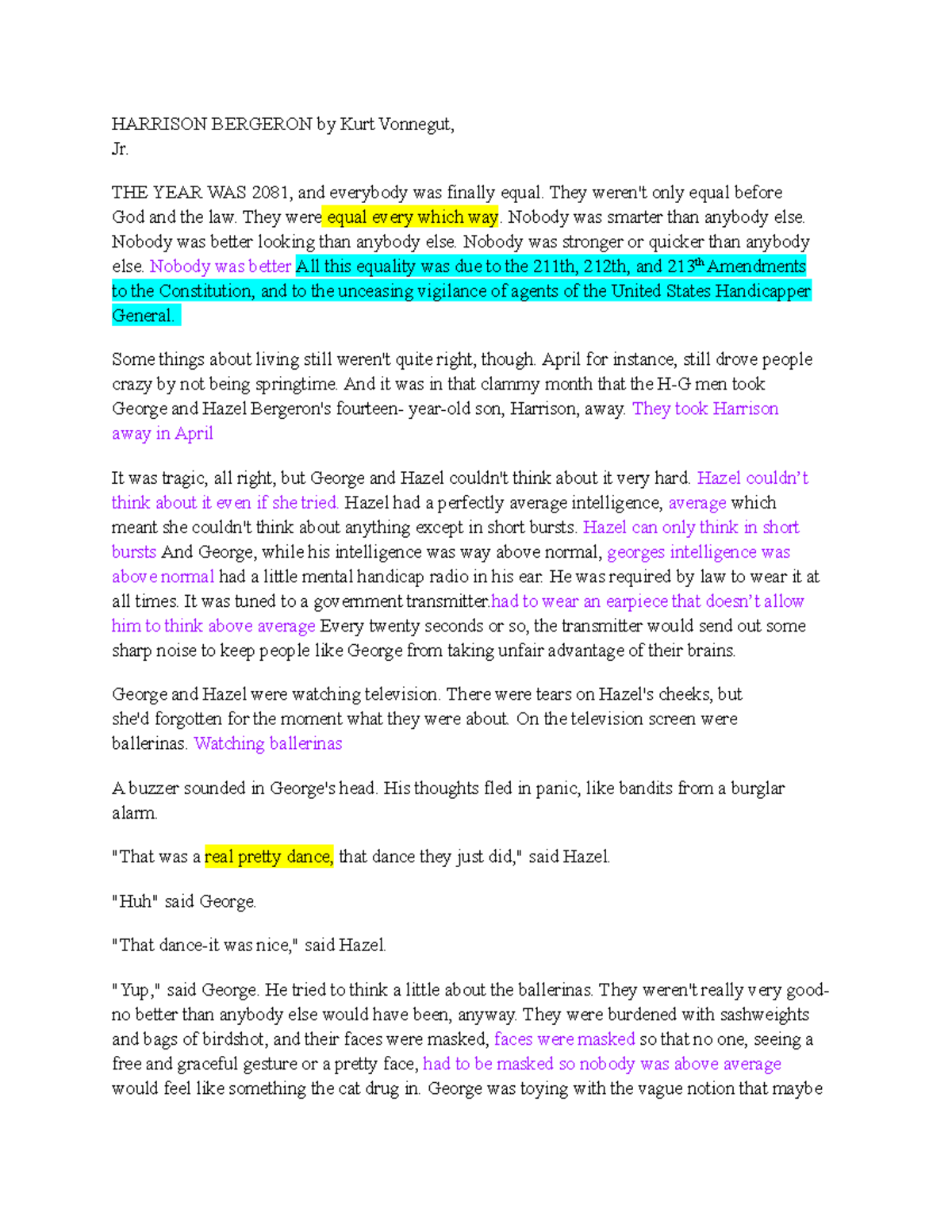 Annotations Kyar Mc Vey Copy of Harrison Bergeron Story Document