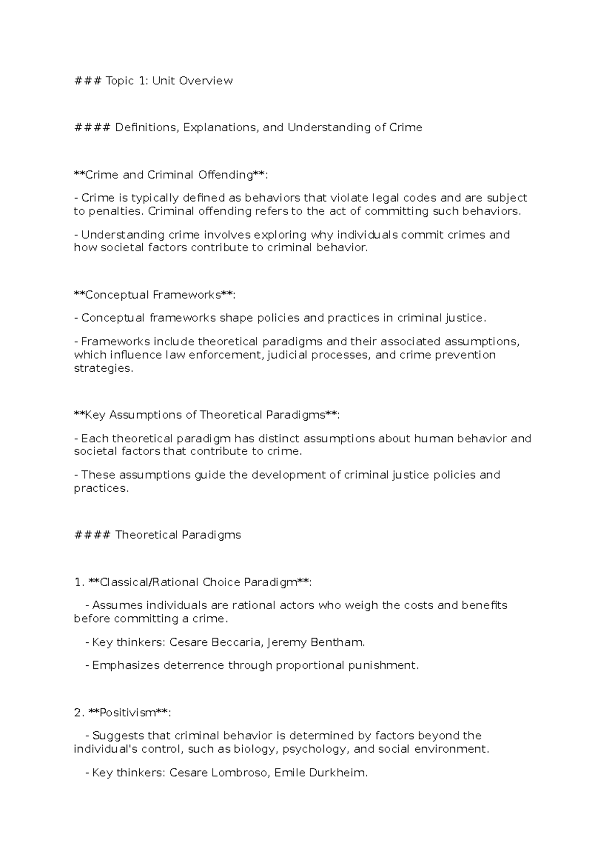 Topic 1&2 - Summary Theories of Crime - Topic 1: Unit Overview ...
