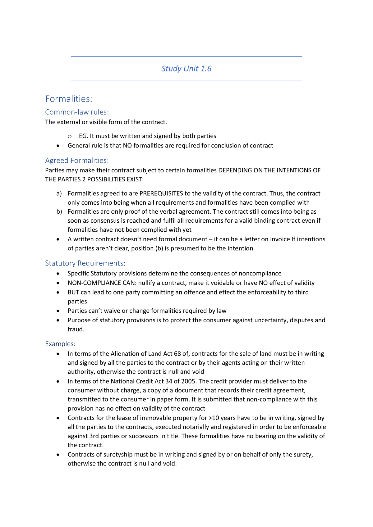 Study Unit 1.6 - Study Unit 1. Formalities: Common-law rules: The ...