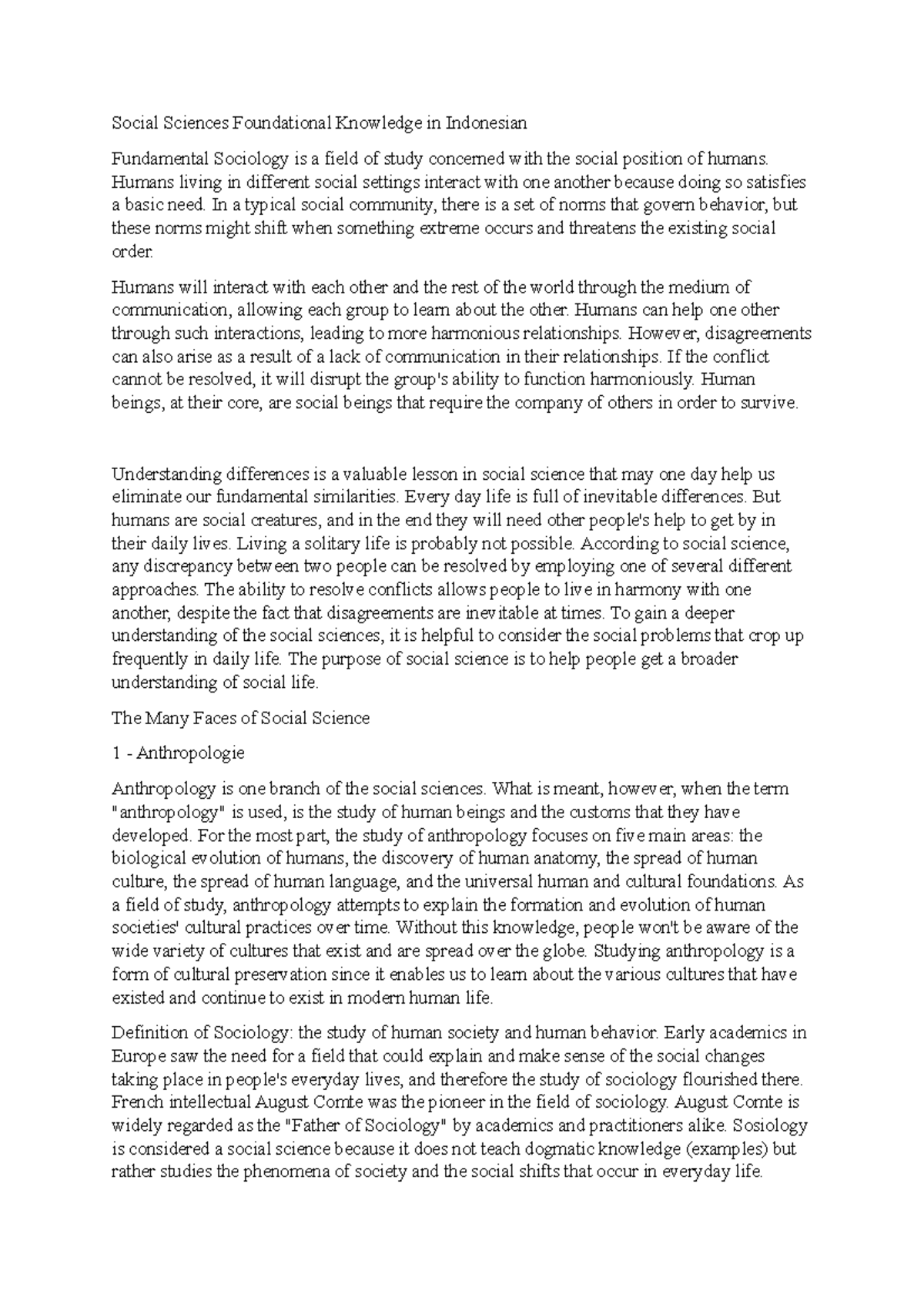 Sosial science - Social Sciences Foundational Knowledge in Indonesian ...