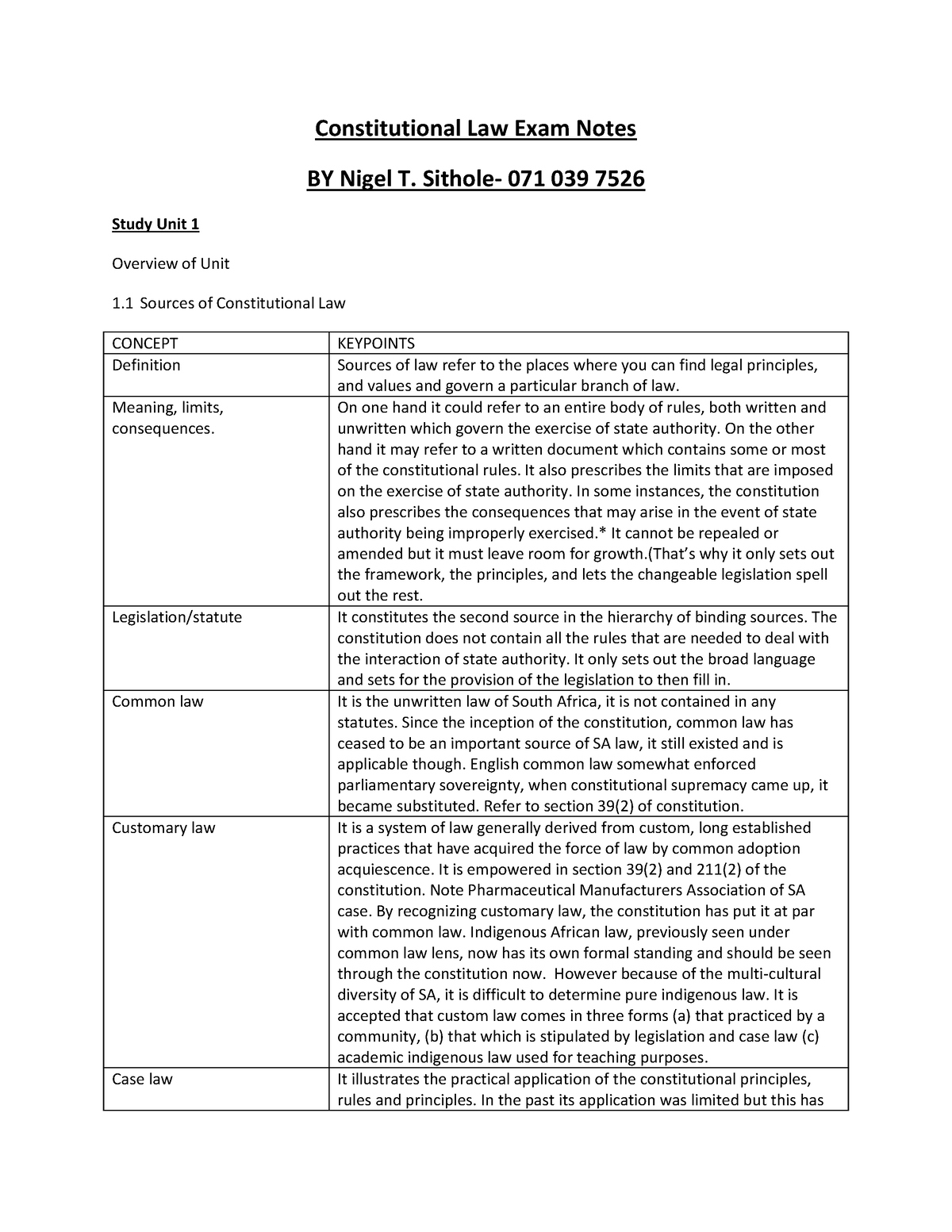 Constitutional Law Exam Notes-1 - Constitutional Law Exam Notes BY ...