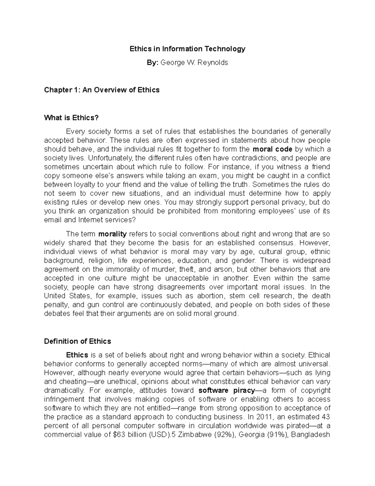 What is Ethics Chapter 1 An Overview of Ethics - Ethics in Information ...
