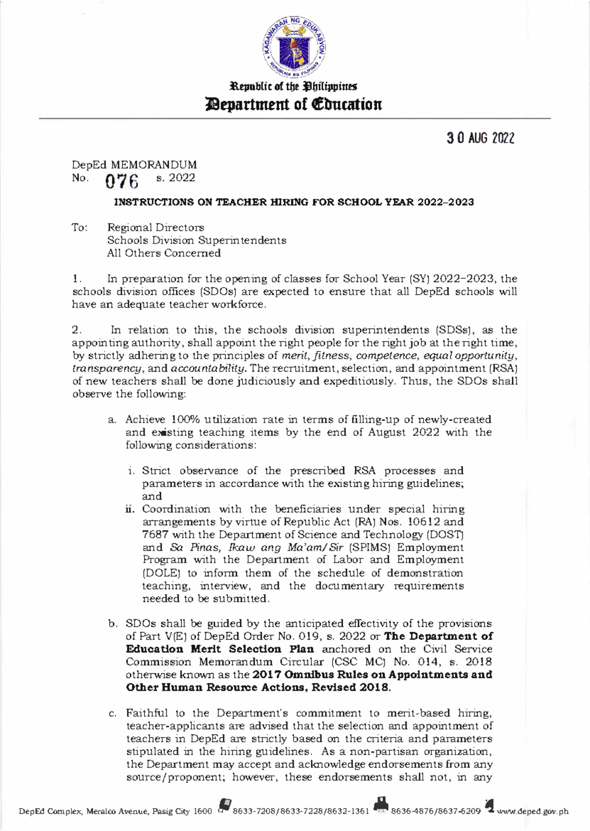 Deped Curriculum Guides for Teachers - DepEd MEMORANDUM No. s. NG () {I ...