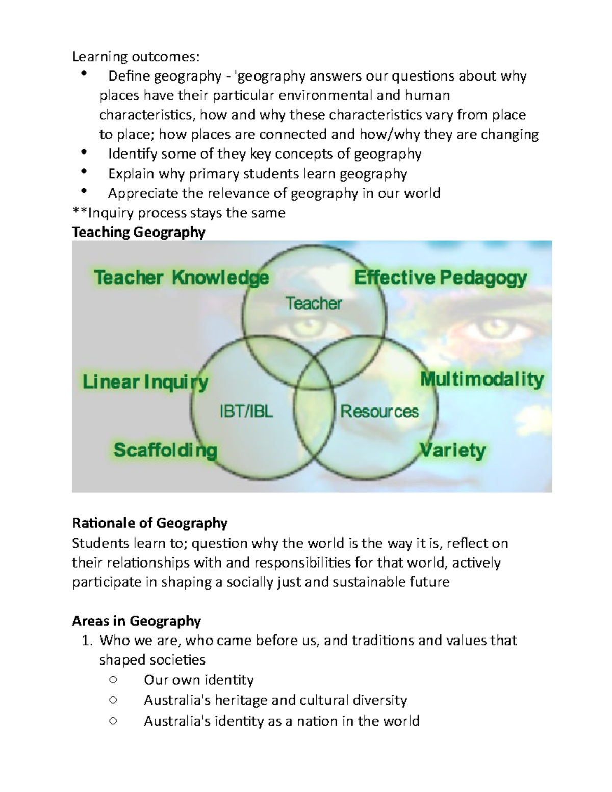 HSS2260 week 1 Lecture notes 1 Learning Define geography