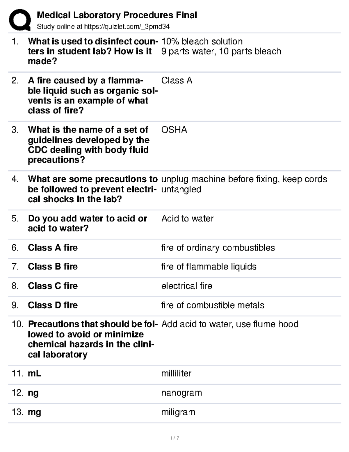 Medical Laboratory Procedures Final Study online at quizlet/_3pmd