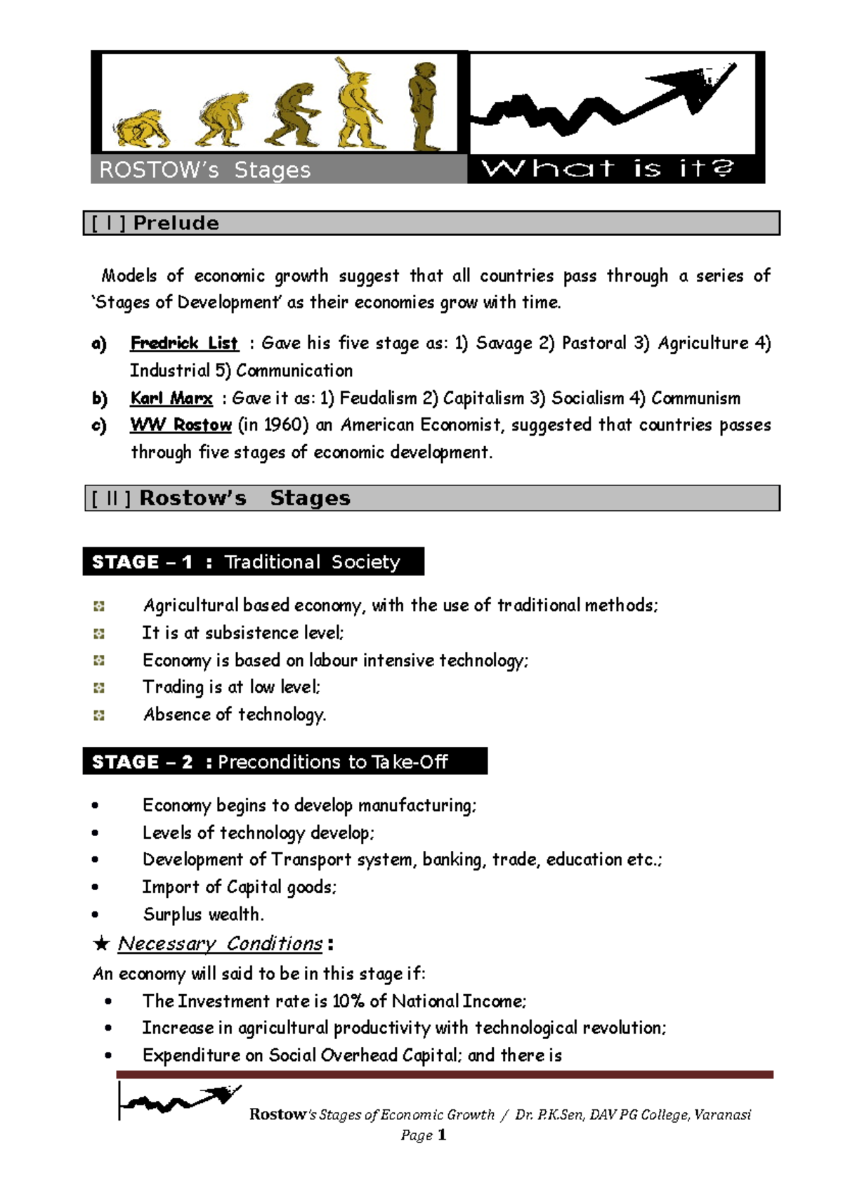 9 Rostow Notes - ROSTOW’s Stages [ I ] Prelude Models of economic ...