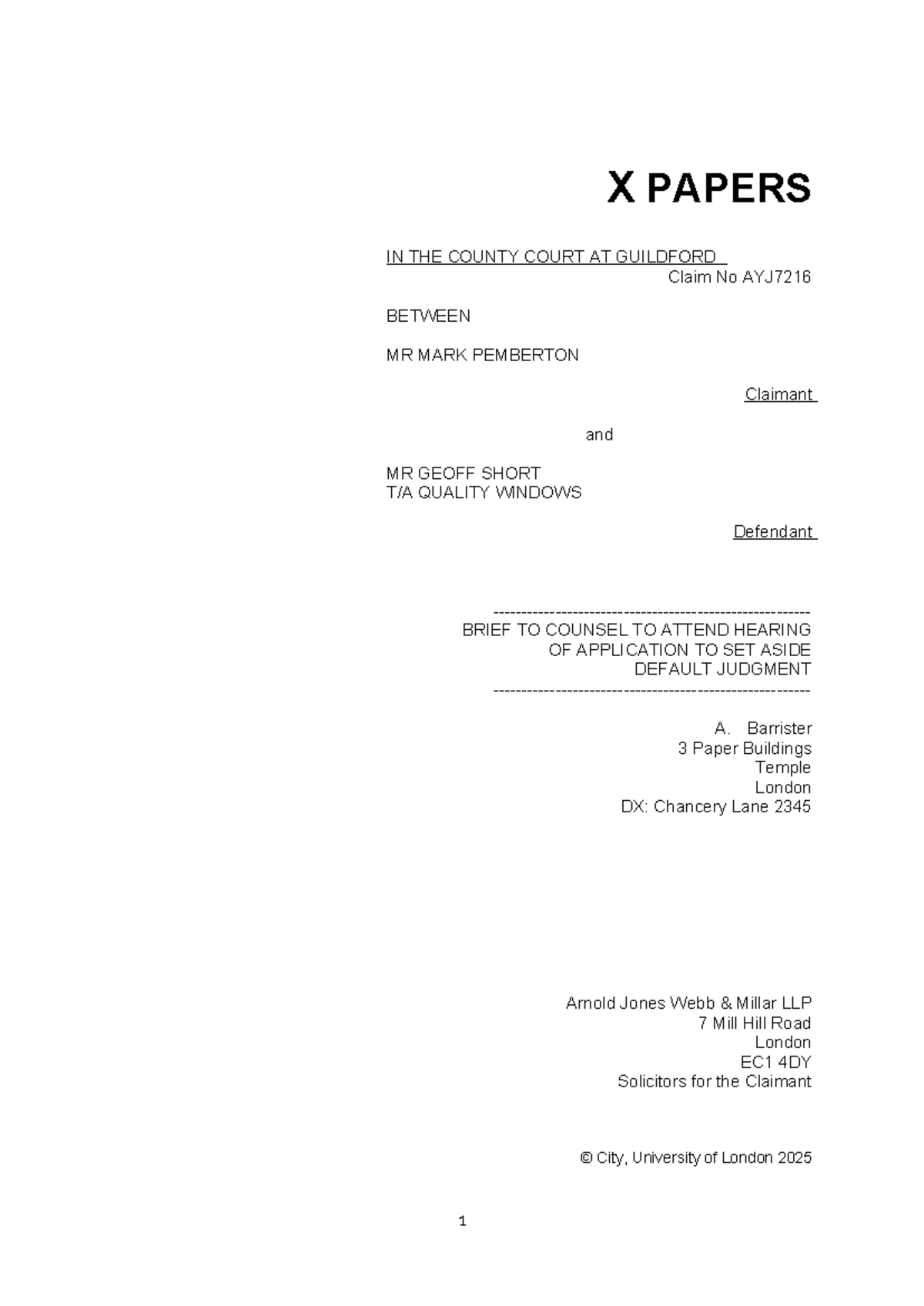 Advsub SGS 2 set aside X Brief - X PAPERS IN THE COUNTY COURT AT ...