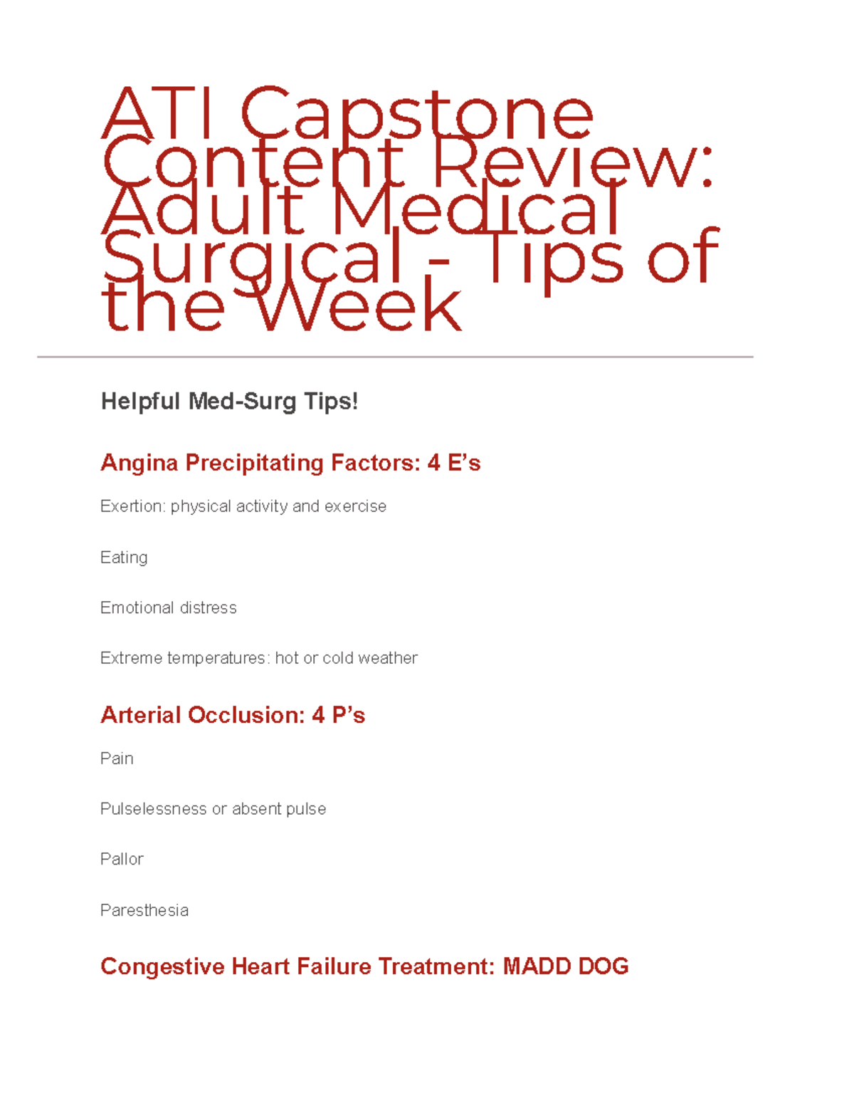 ATI Capstone Content Review Adult Medical Surgical - Tips Of The Week ...