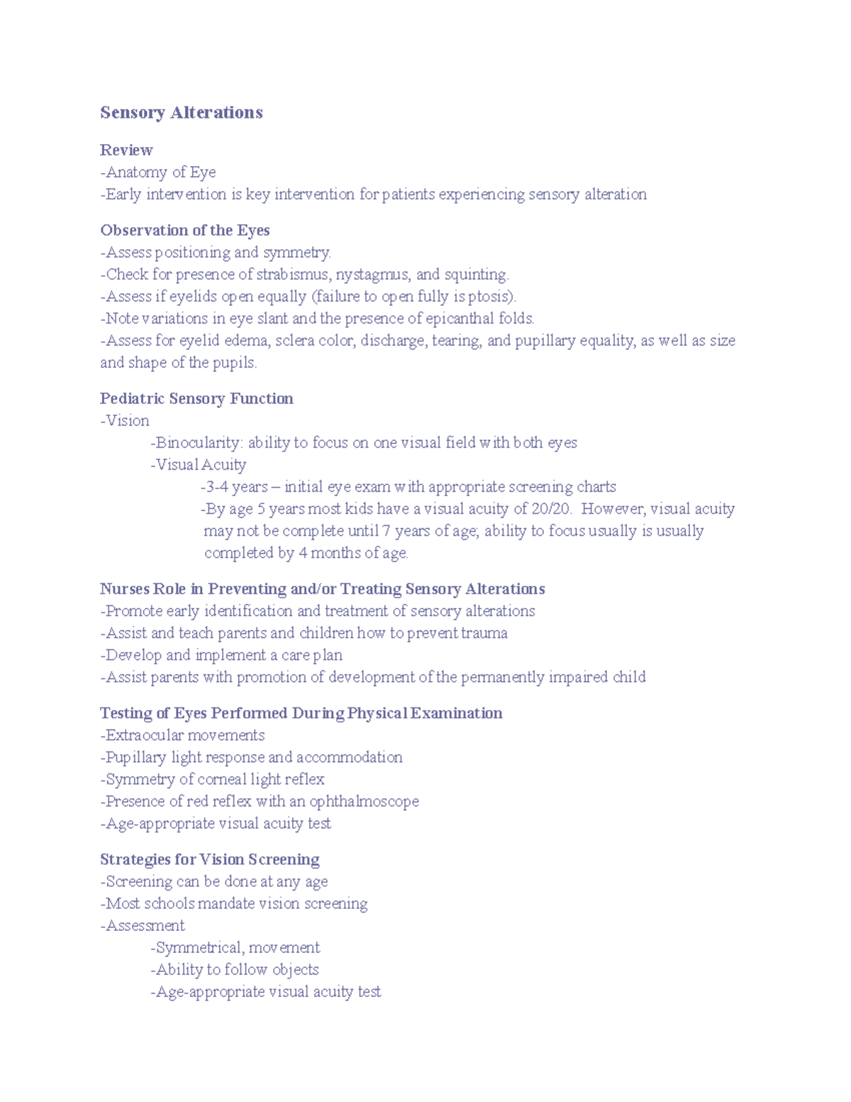 Sensory Alterations MaternalChild Nursing Sensory Alterations