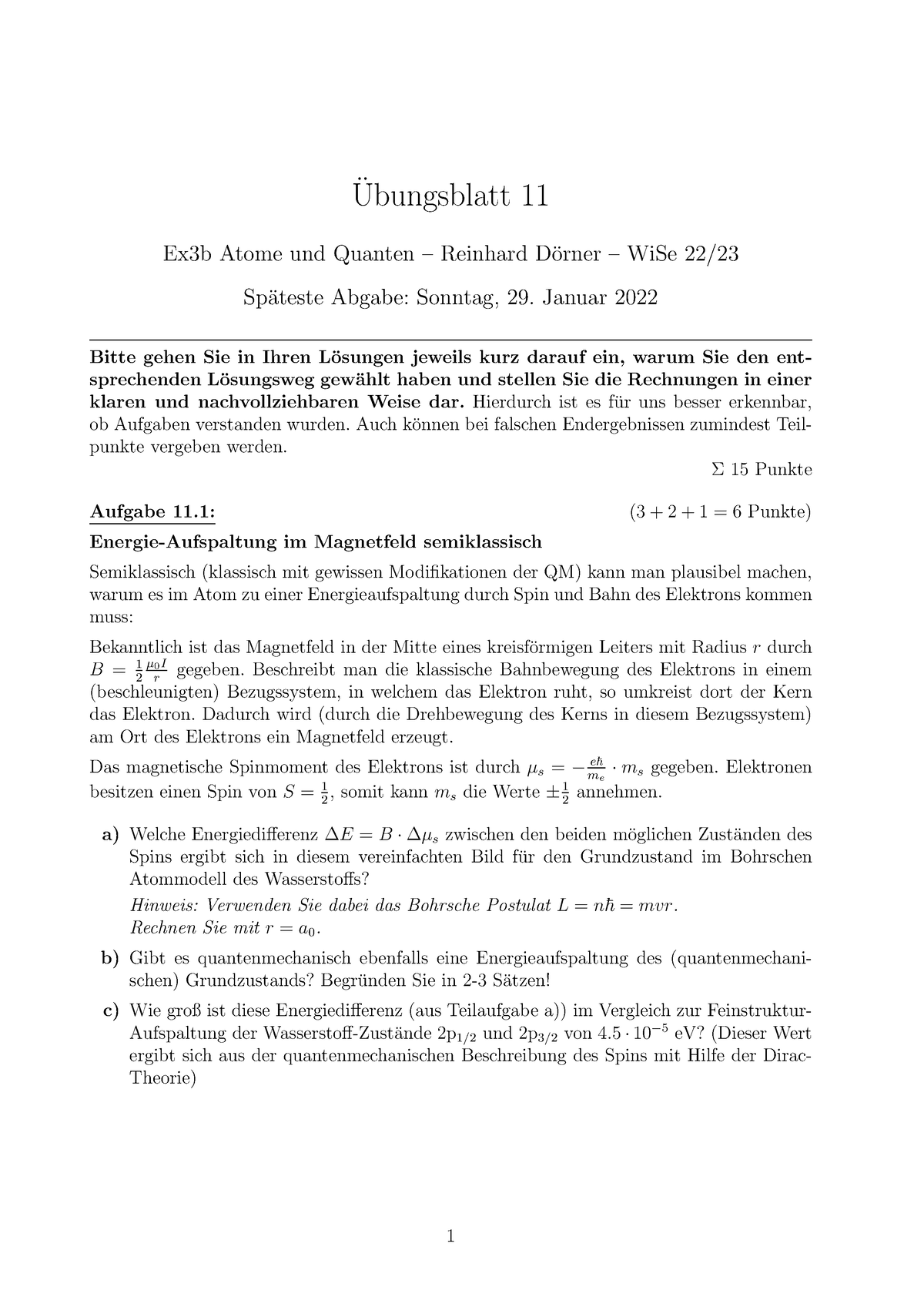 Übung 11 Aufgabe - Ubungsblatt 11 ̈ Ex3b Atome Und Quanten – Reinhard D ...