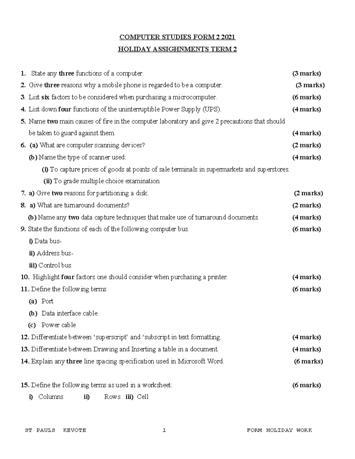 Computer Studies FORM 2 2021 - COMPUTER STUDIES FORM 2 2021 HOLIDAY ...