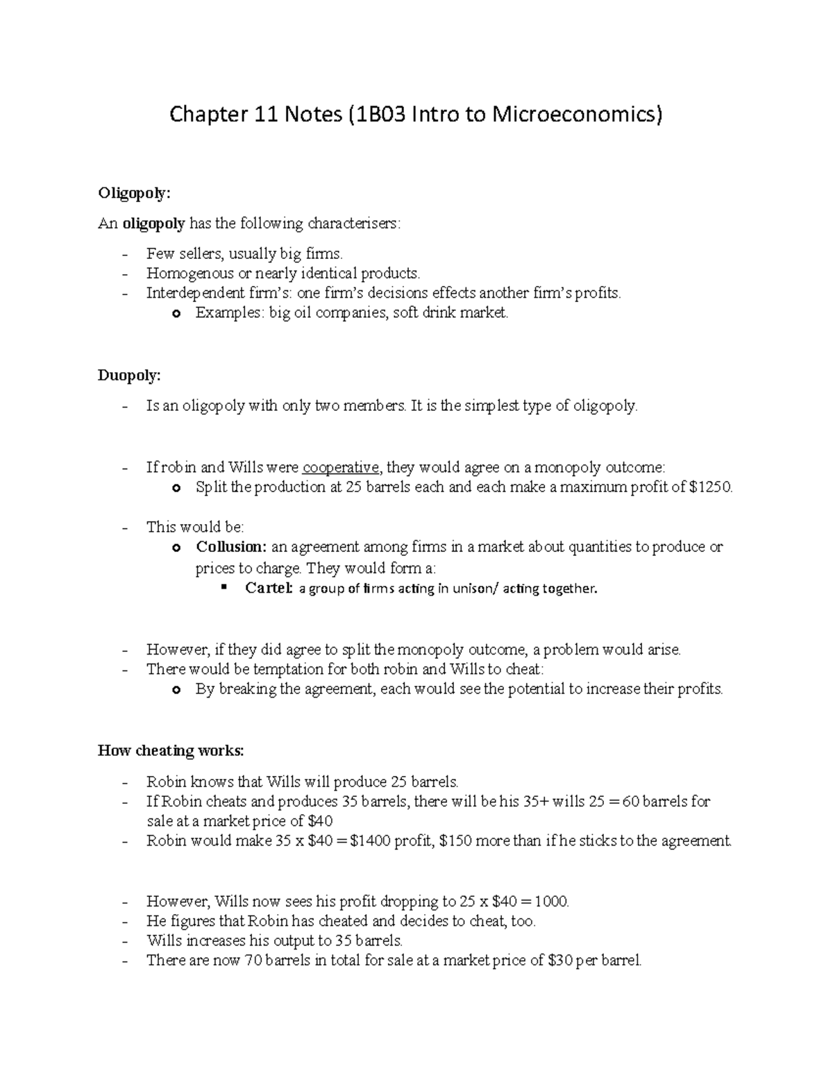 Chapter 11 Notes (1B03 Intro To Microeconomics) - Chapter 11 Notes ...