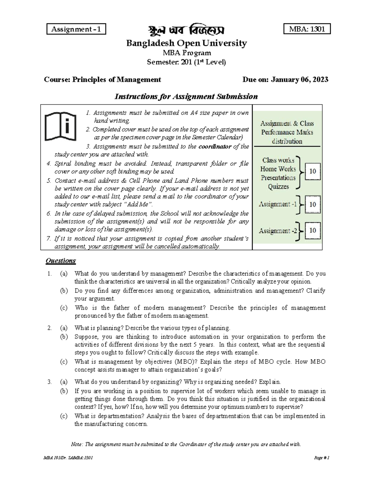 mba 201 assignment answers