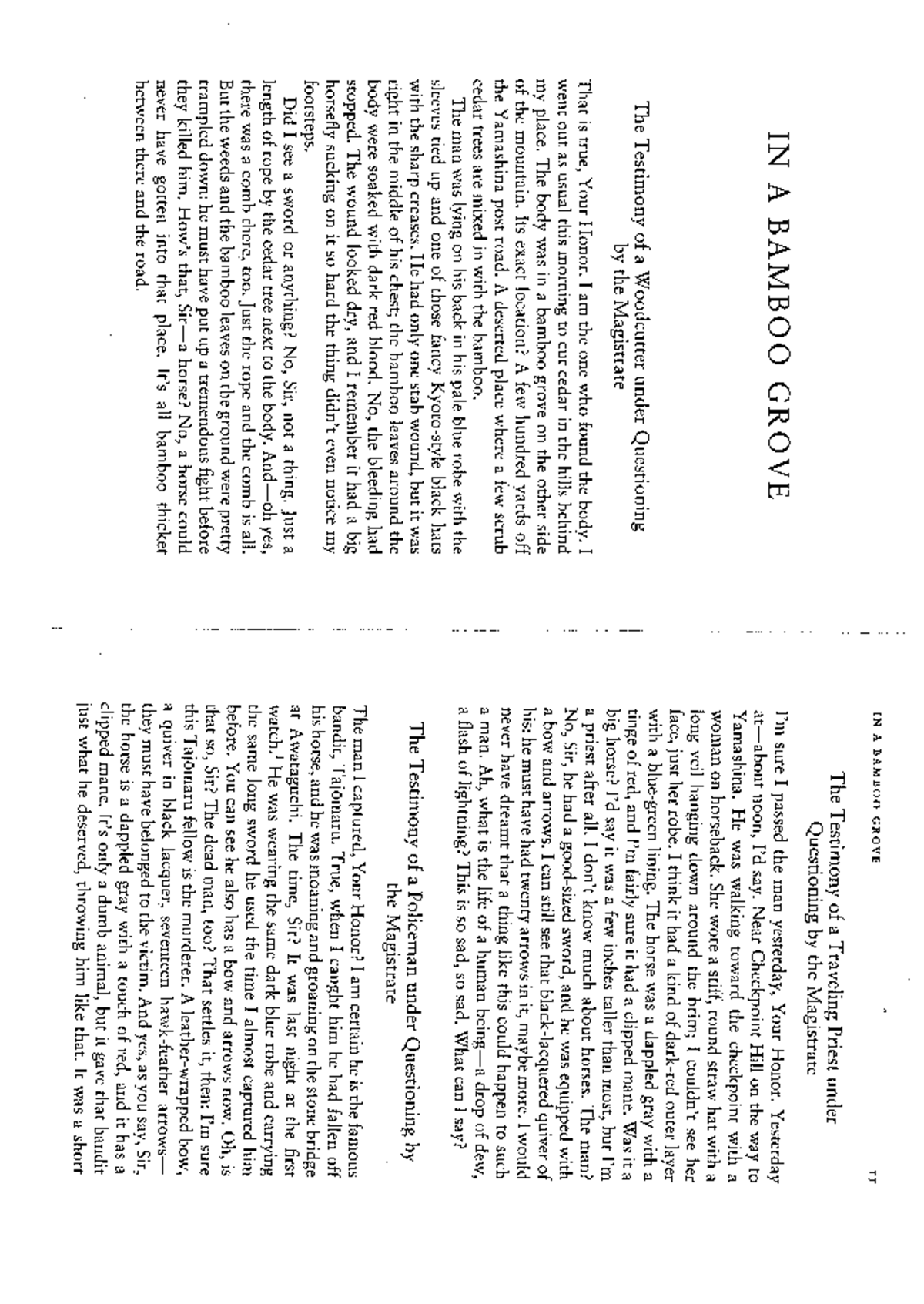 In a Bamboo Grove Short Story IN A BAMBOO GROVE II The Testimony of