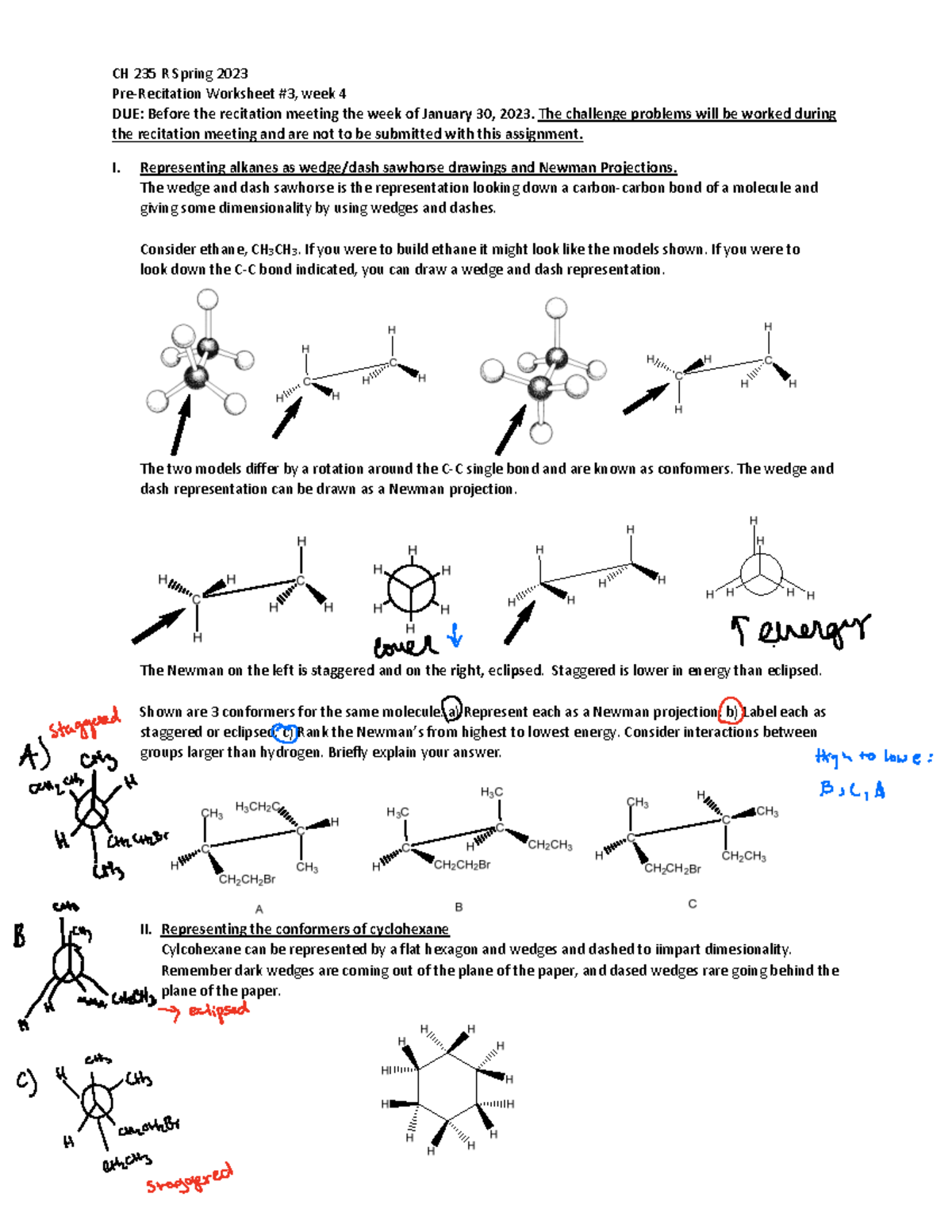 Recitation+worksheet+week+4 - CH 235 R Spring 2023 Pre‐Recitation ...