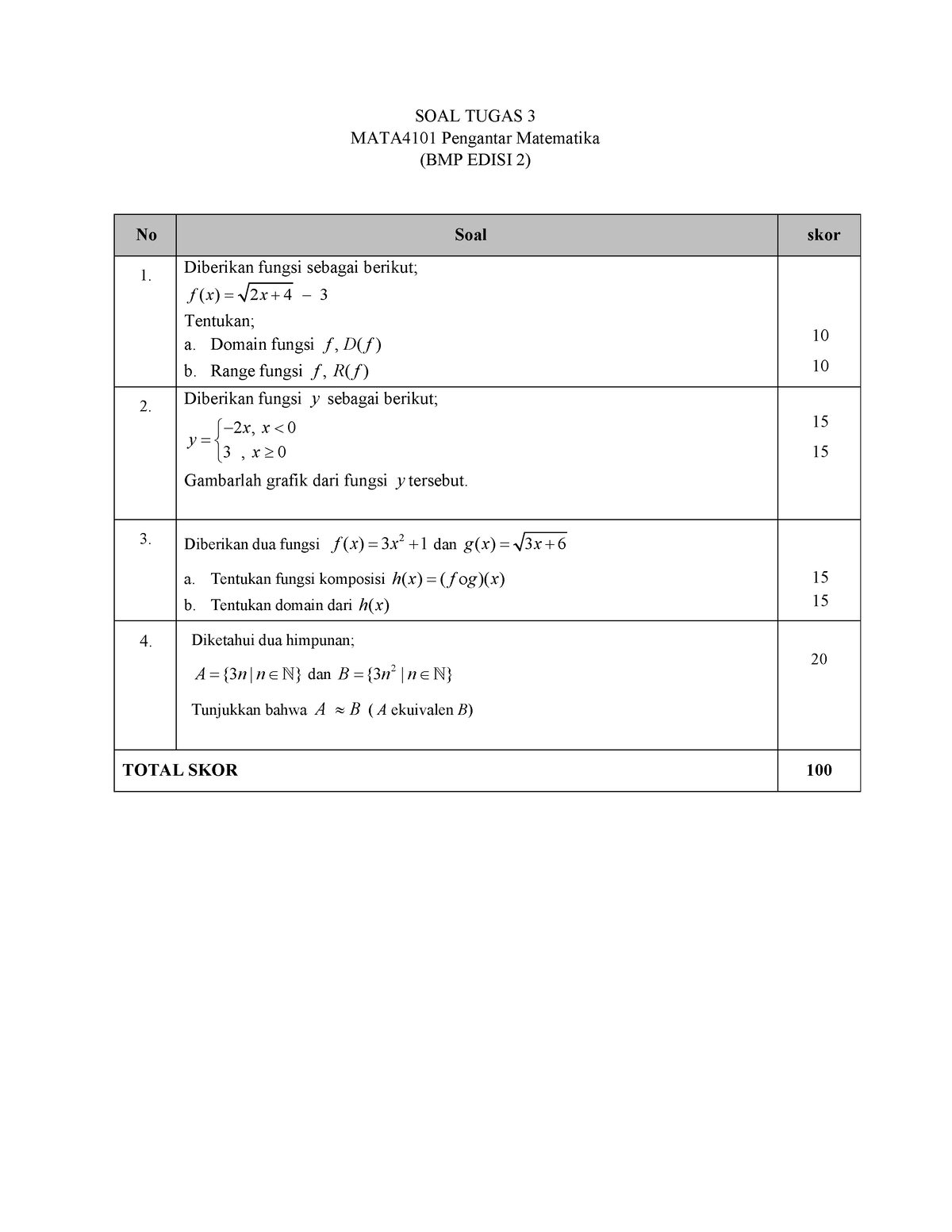 2023.1 Tugas 3 MATA4101 Edisissssssssssssssssssssss - SOAL TUGAS 3 ...