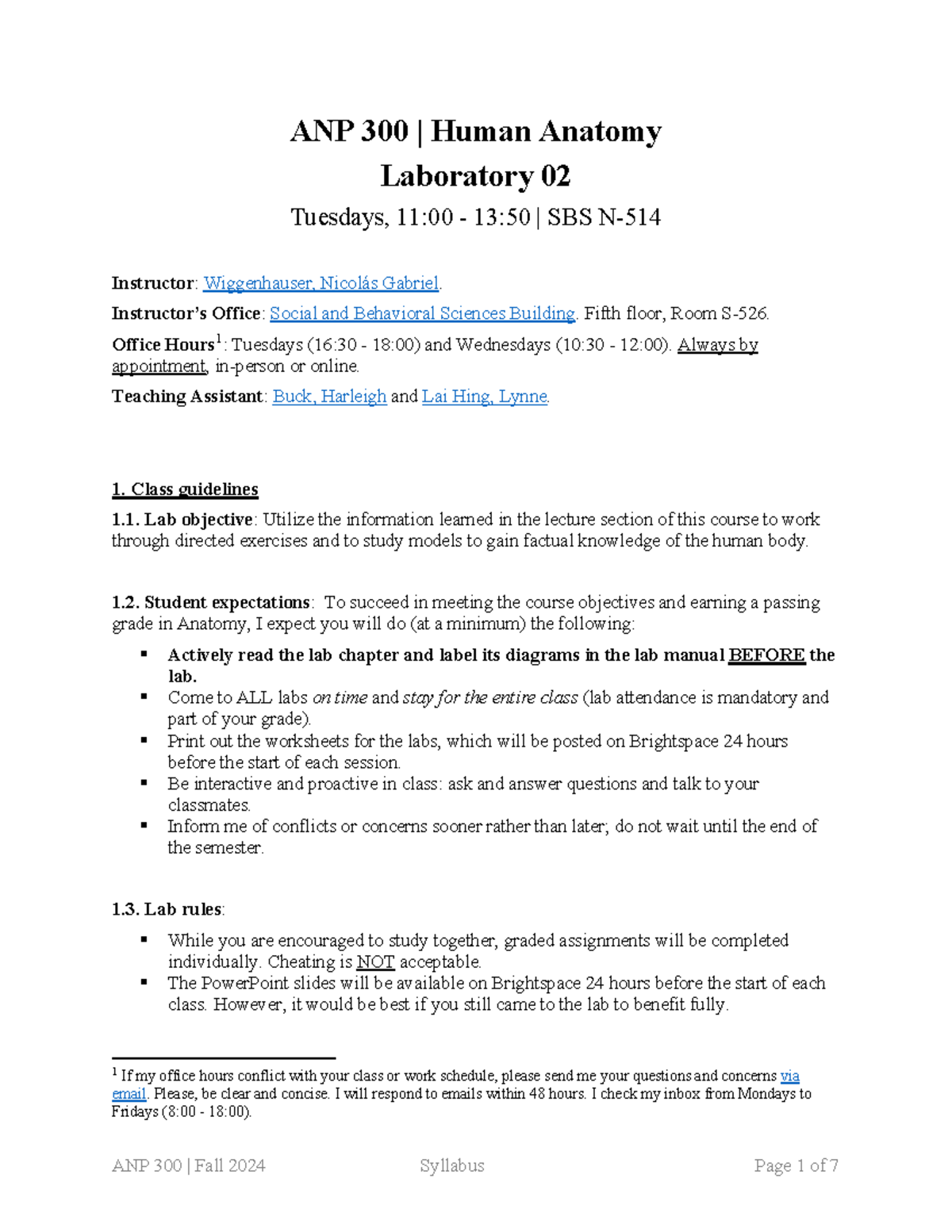 anp lab syllabus - ANP 300 | Human Anatomy Laboratory 02 Tuesdays, 11: ...