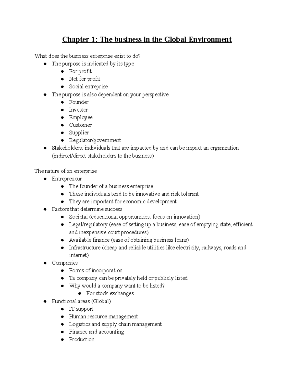 BUS 200 Module Notes - Chapter 1: The Business In The Global ...