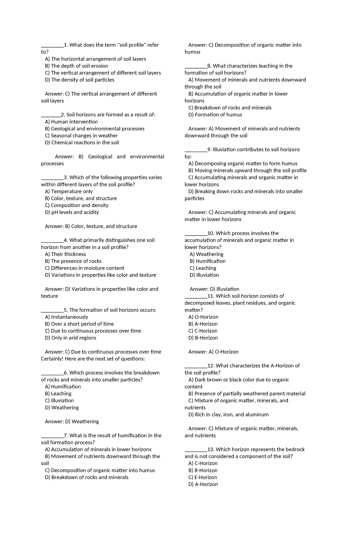 Soil Science Midterm answer key - ________1. What does the term 