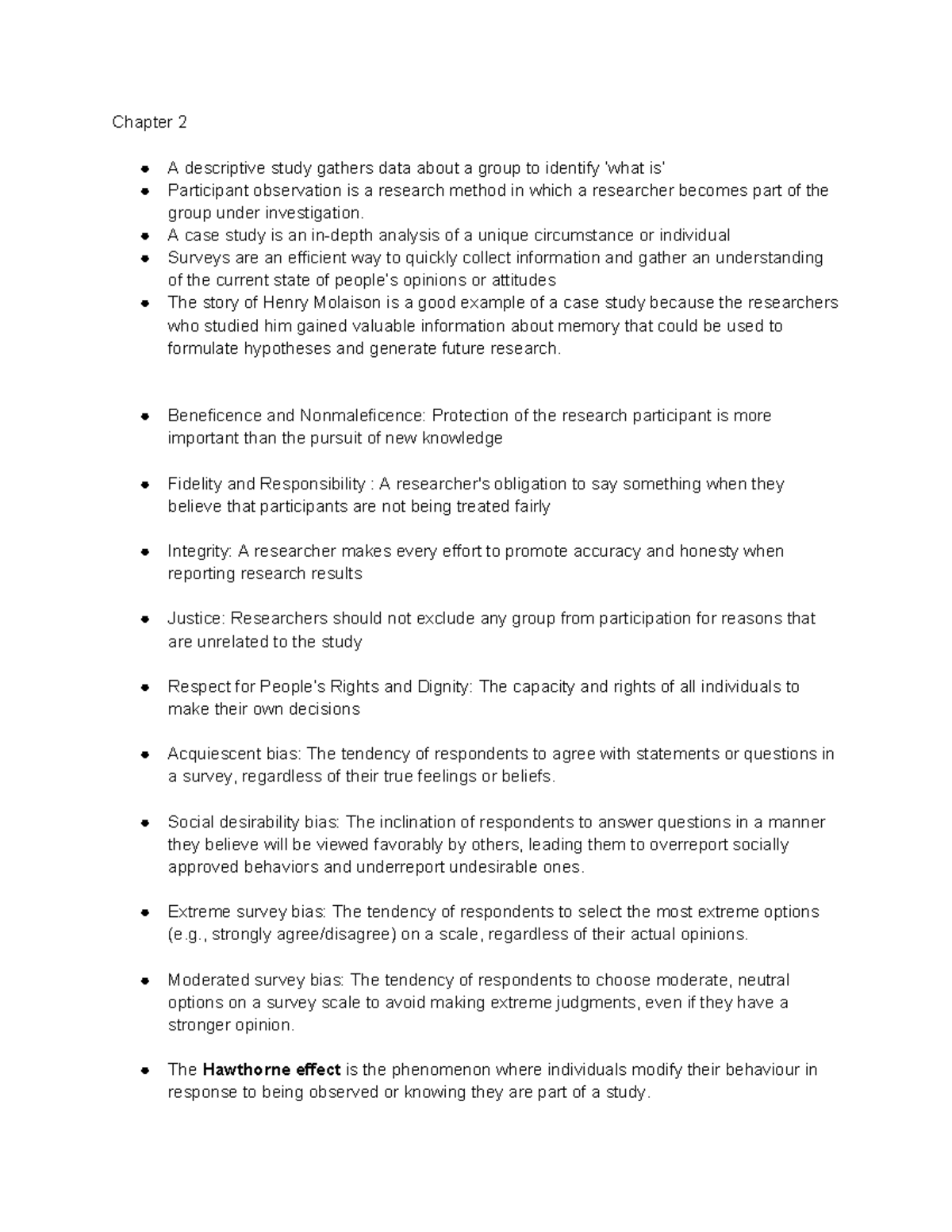 PSY 1102 Chapter 2 - NOTES - Chapter 2 A descriptive study gathers data ...