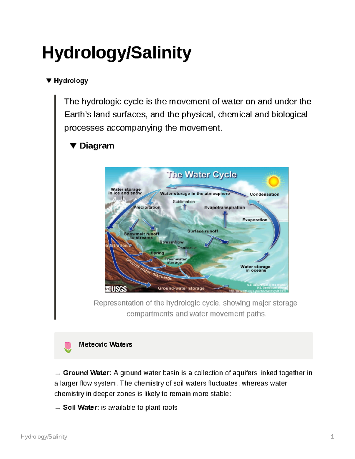 Week 1 Notes Pt2 - Hydrology/Salinity Hydrology The Hydrologic Cycle Is ...