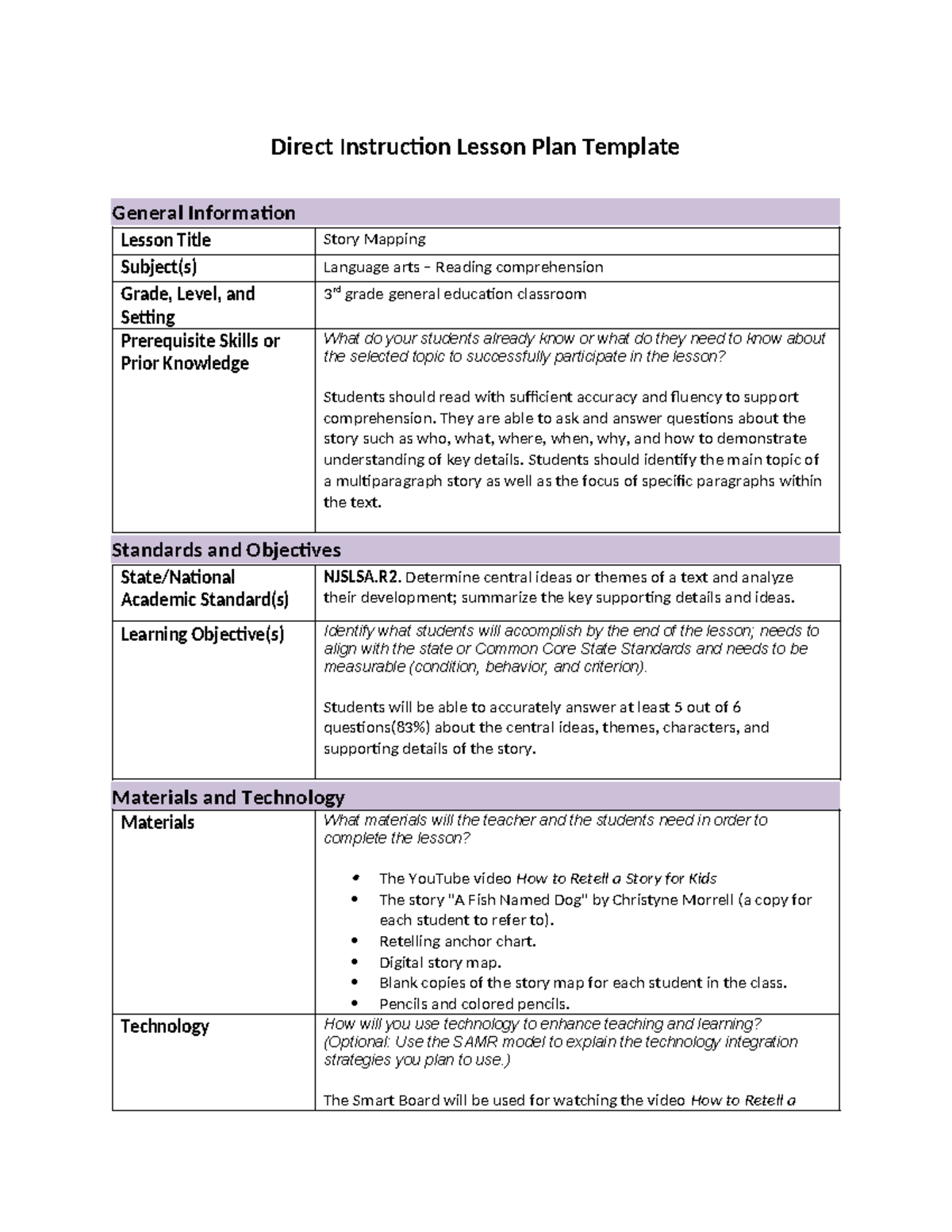 Task - Direct Instruction Lesson Plan - Direct Instruction Lesson Plan 