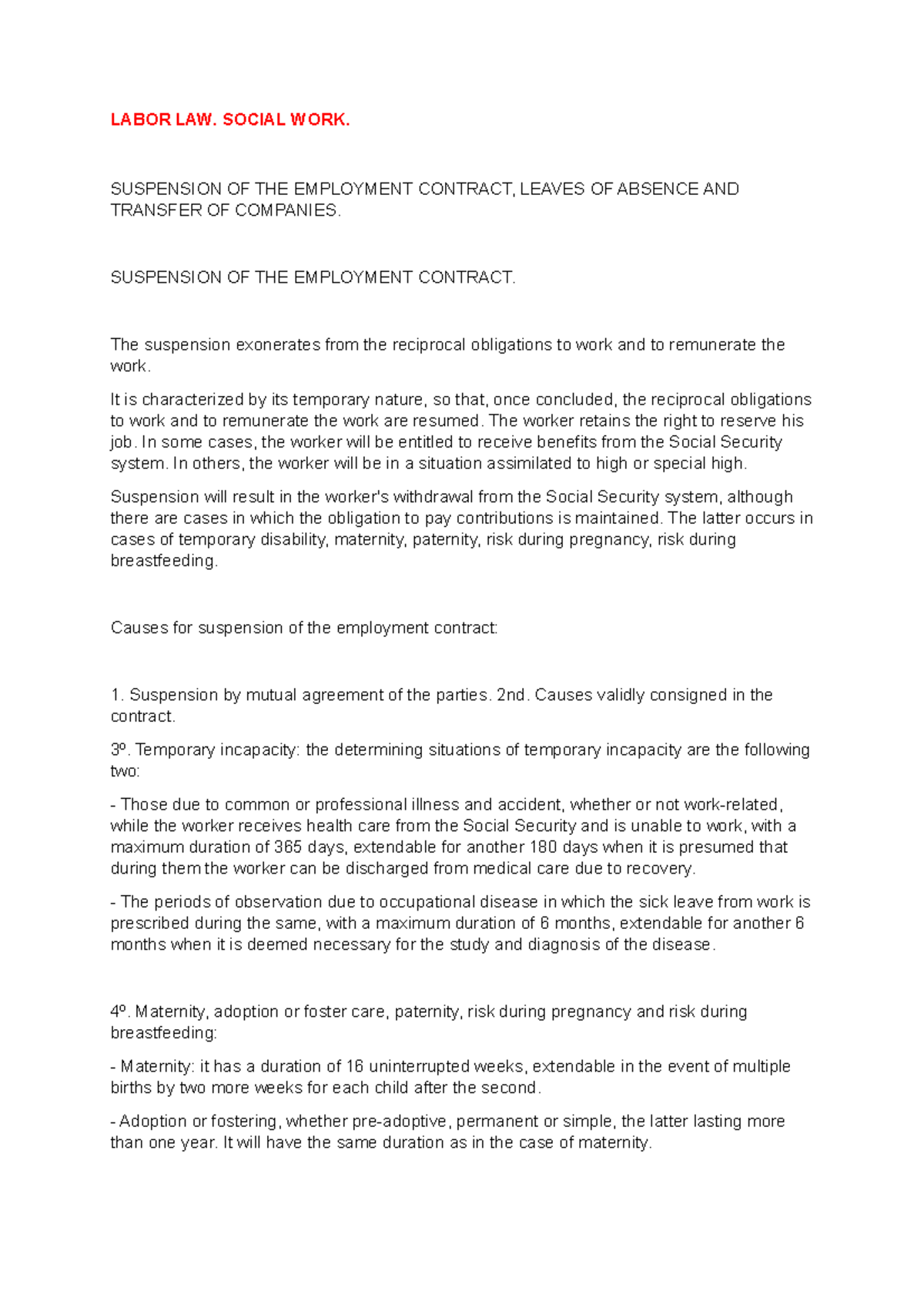 Labor LAW. Social WORK. 6 LABOR LAW. SOCIAL WORK. SUSPENSION OF THE
