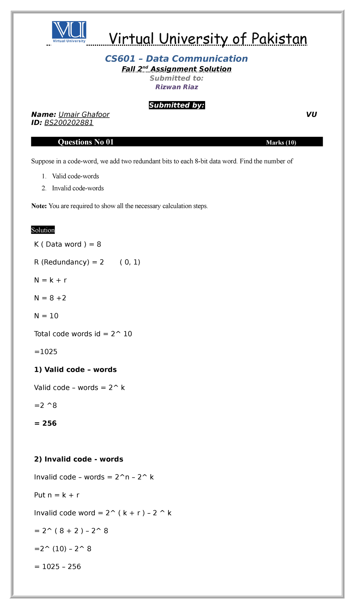 CS601 2 - Ghdg - Virtual University Of Pakistan CS601 – Data ...