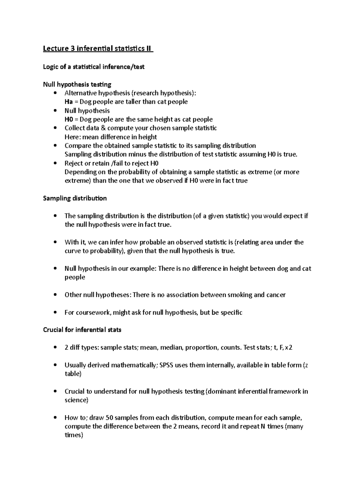 Lec3 - info - Lecture 3 inferential statistics II Logic of a ...
