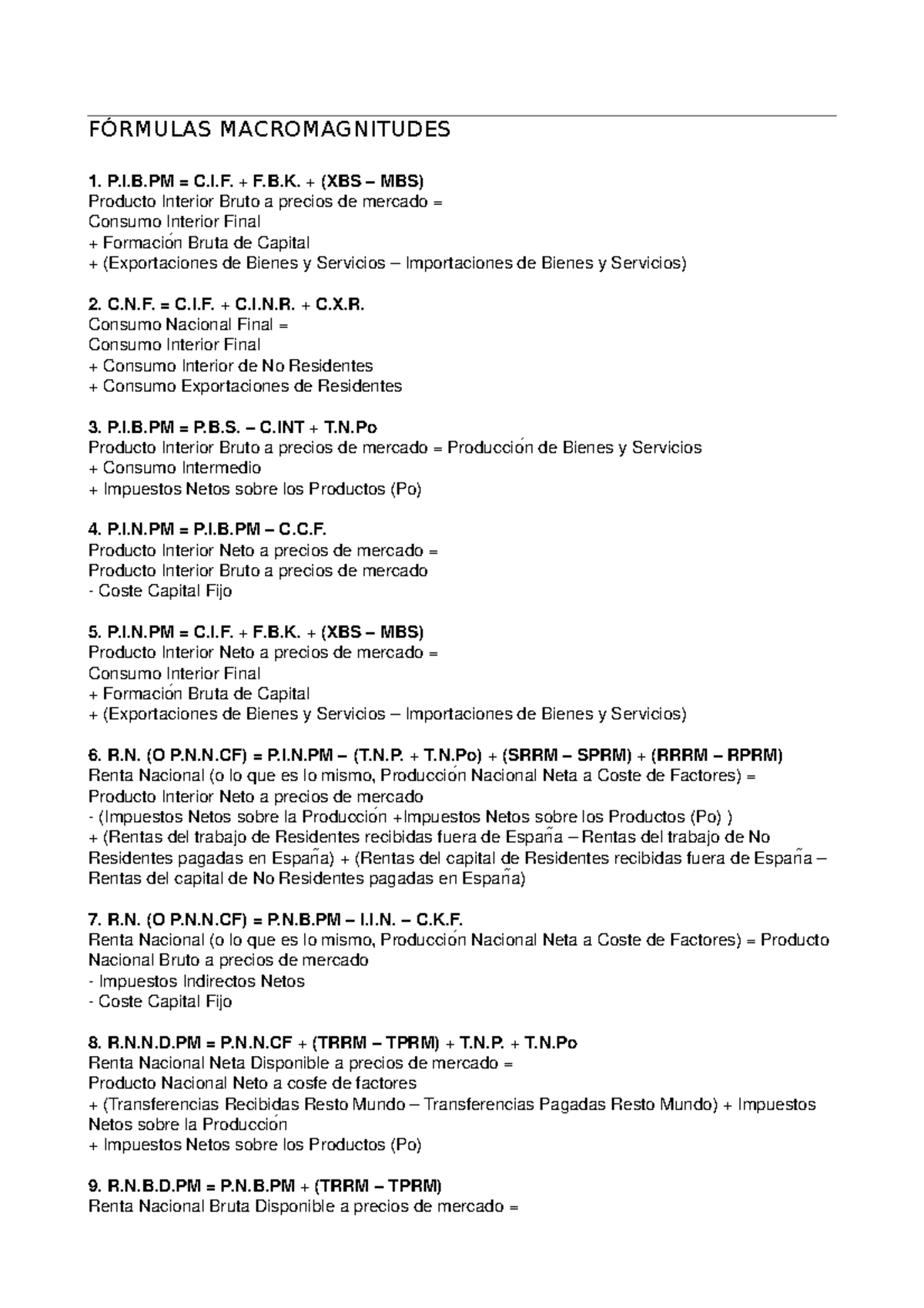 Formulas Macromagnitudes Fo Rmulas Macromagnitudes Pm Xbs Mbs Producto Interior Studocu