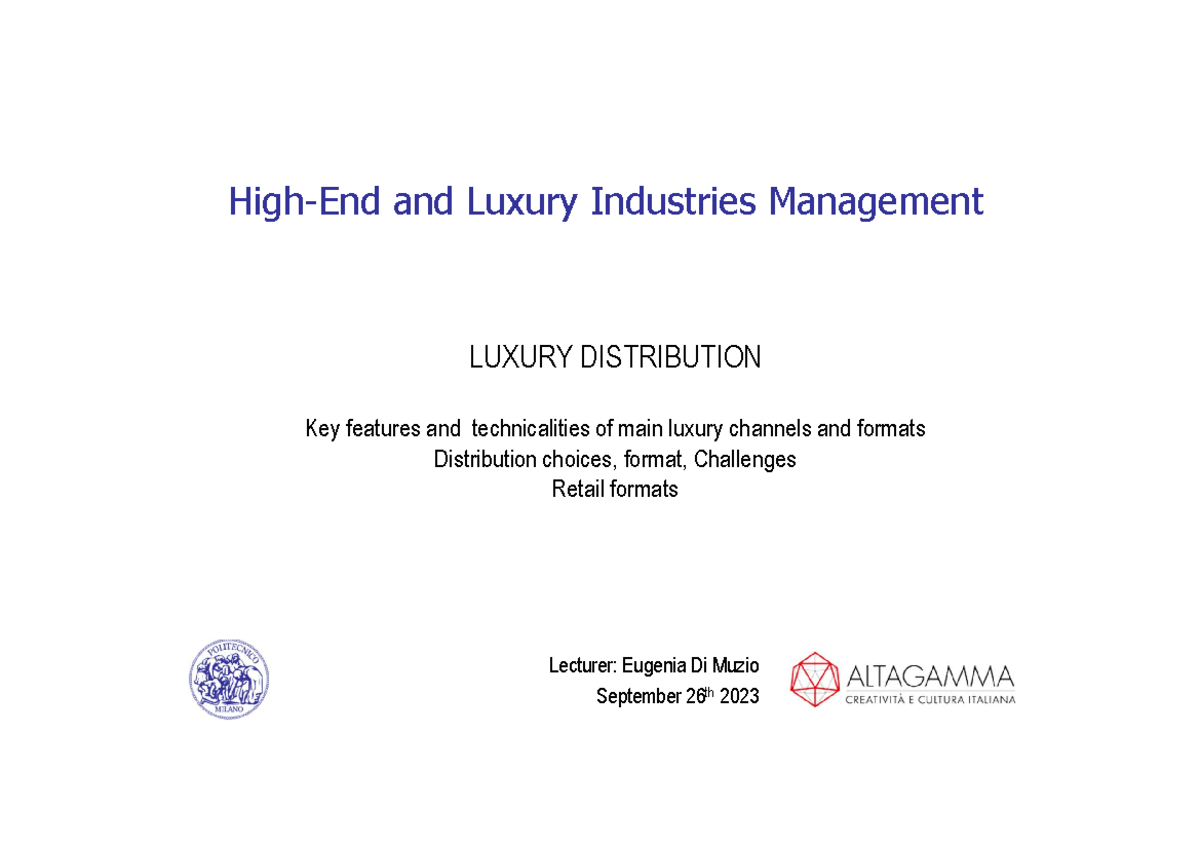 HIGH END AND Luxury Channels Distribution Management Lesson 1