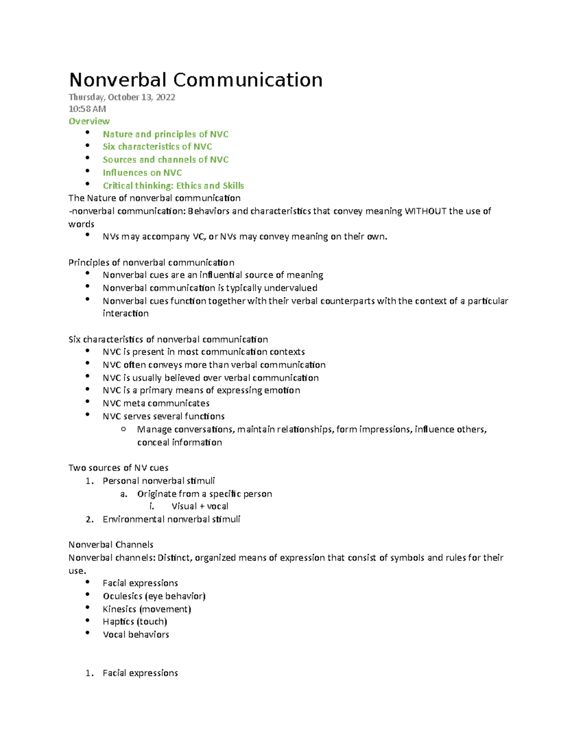 nonverbal communication assignment