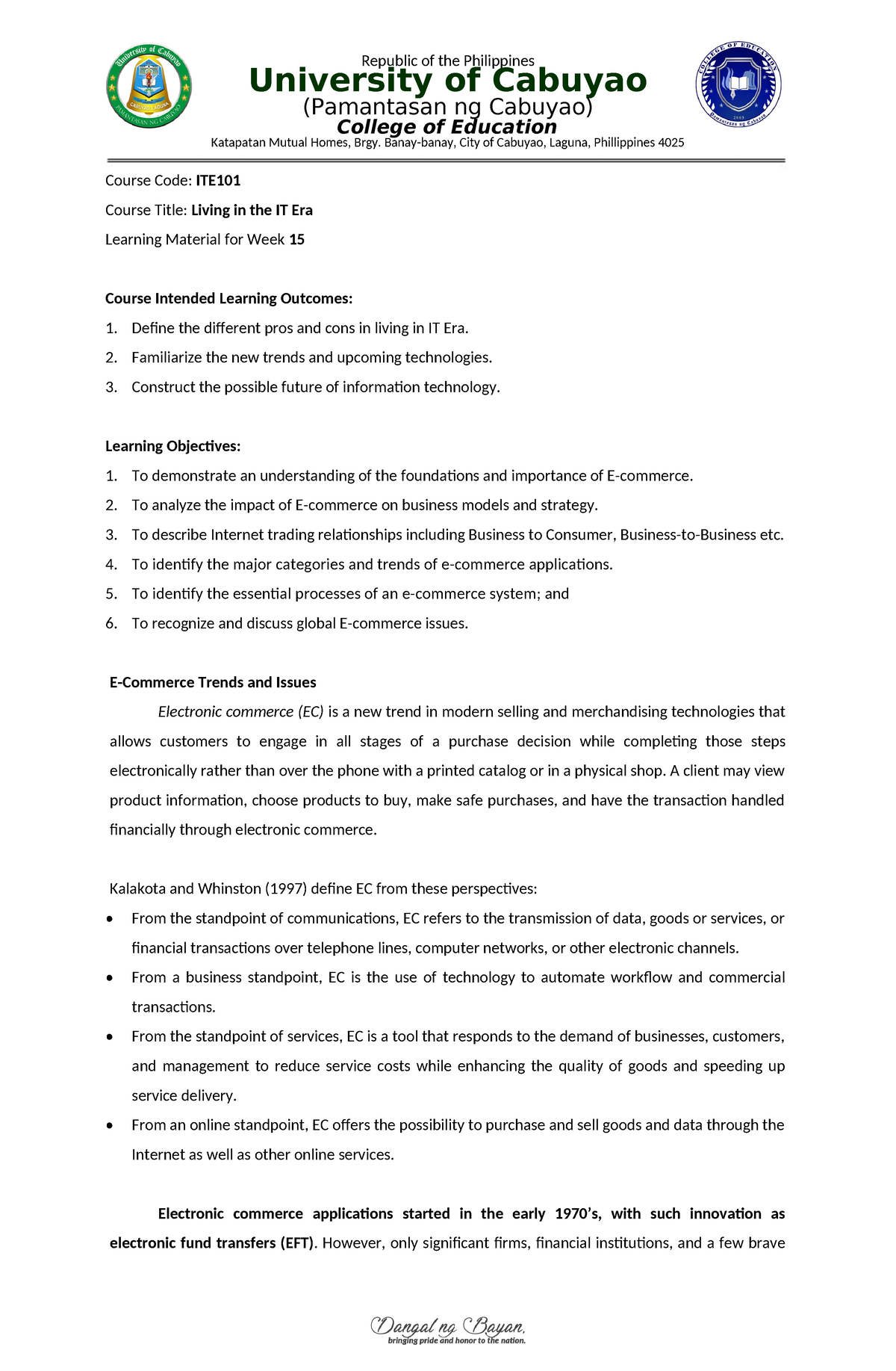 ITE-101 Week-15-Lesson-1 - University of Cabuyao (Pamantasan ng Cabuyao ...