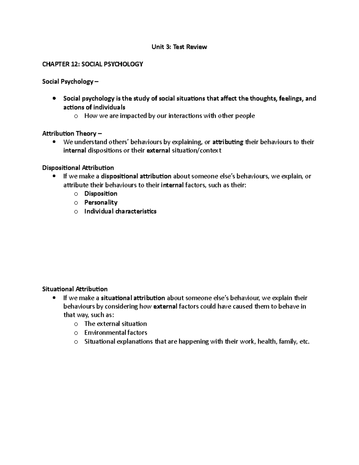 Unit 3 Test Review Unit 3 Test Review CHAPTER 12 SOCIAL PSYCHOLOGY