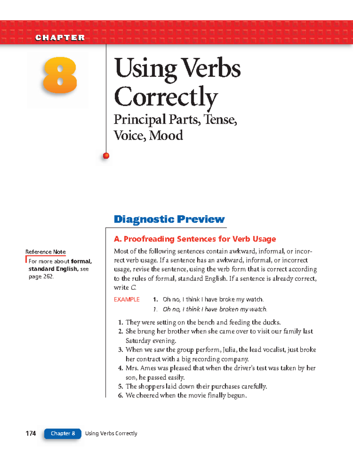 Using Verbs Correctly Principal Parts Tense Voice And Mood 174 Chapter 8 Using Verbs 7622