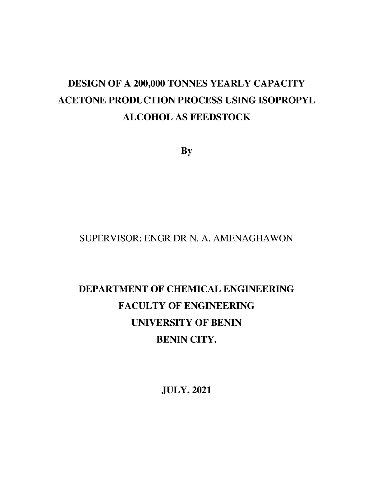 Acetone design Review - Chemical laboratory - UNIBEN - Studocu