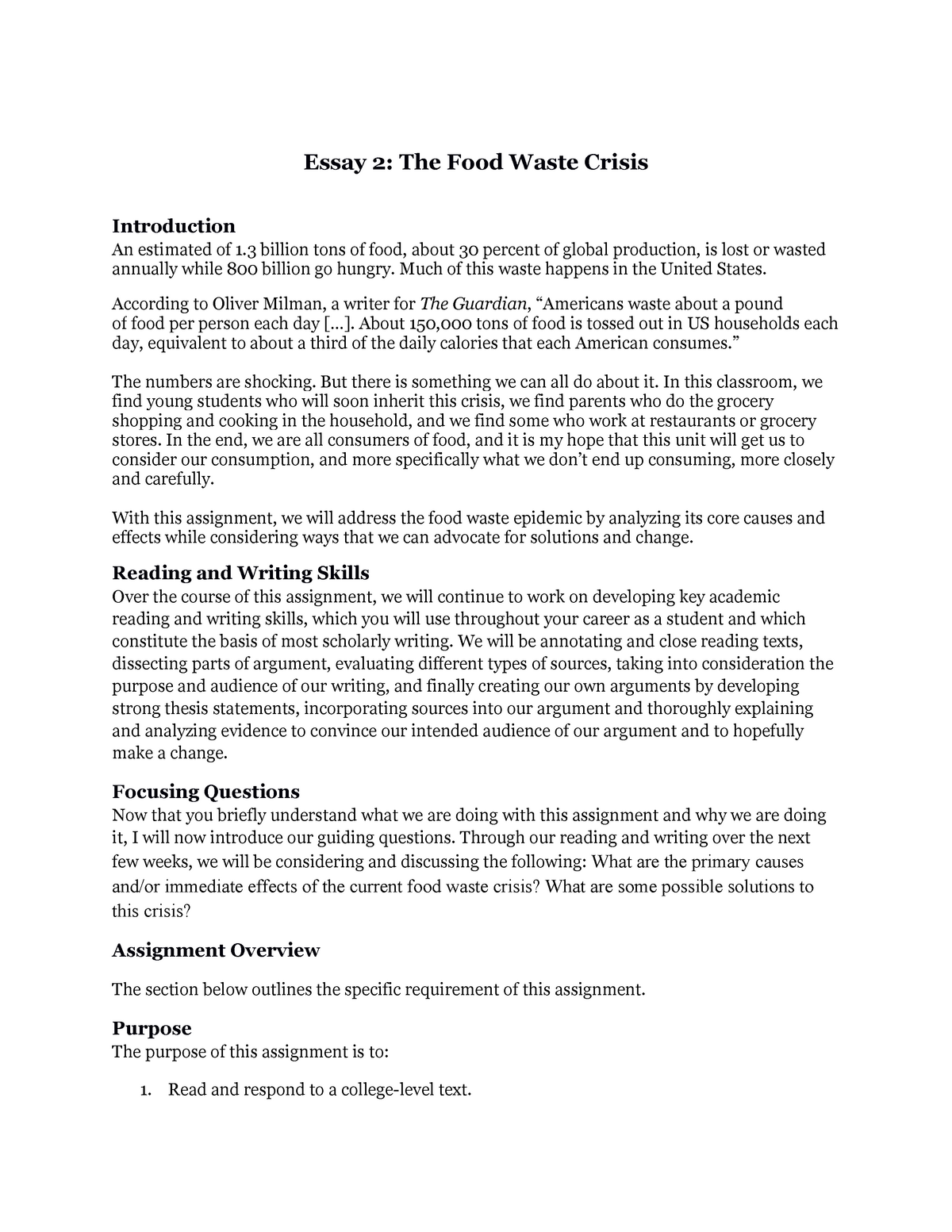 food waste essay titles