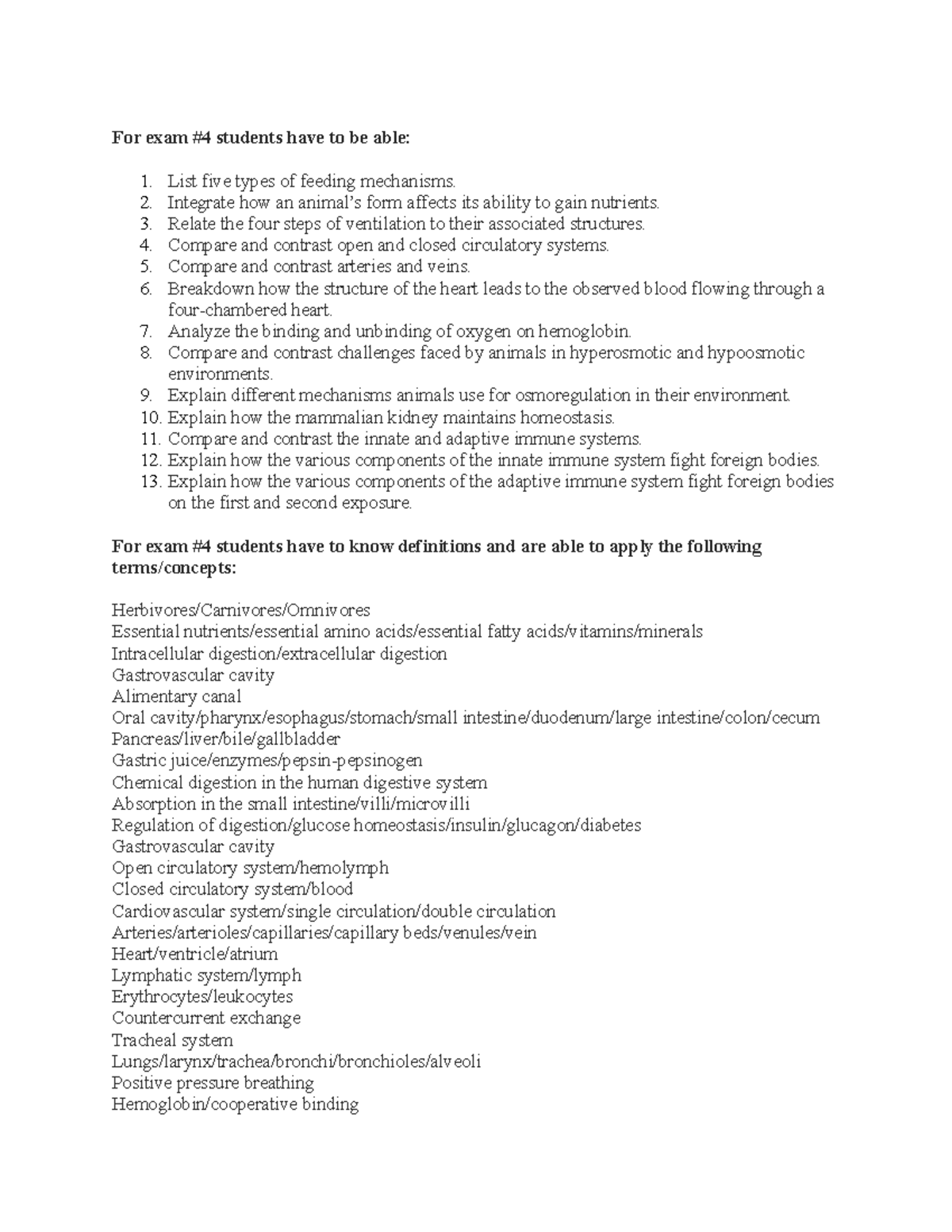 BIO1111 Midterm 4 Study Guide - For exam #4 students have to be able ...