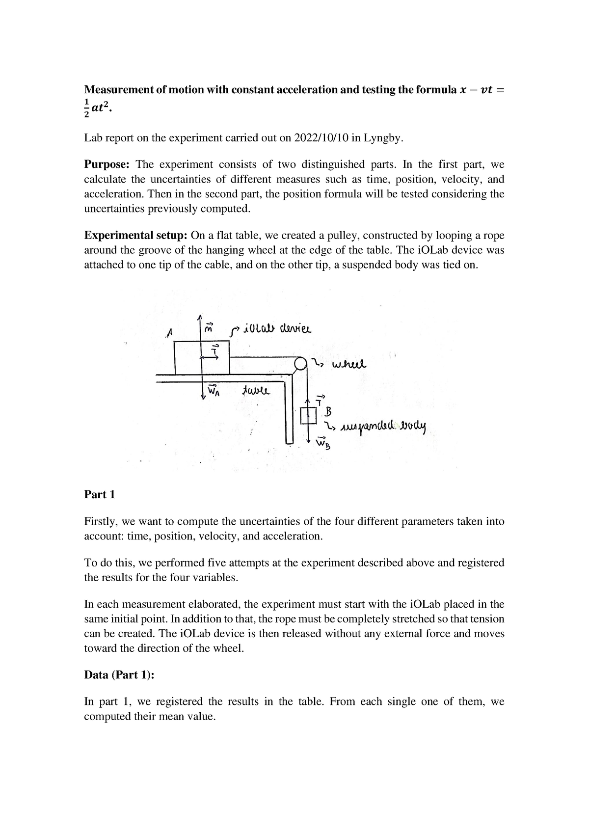 Measurement Of Motion With Constant Acceleration And Testing The