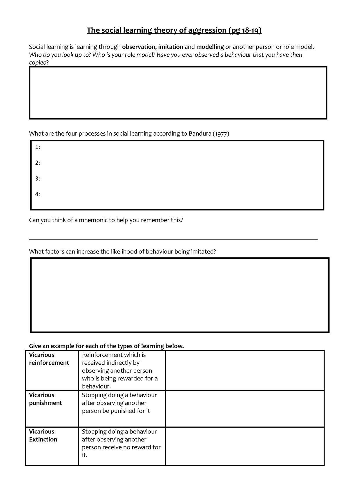 Behaviourism social learning theory worksheet nm 2011 - The social ...