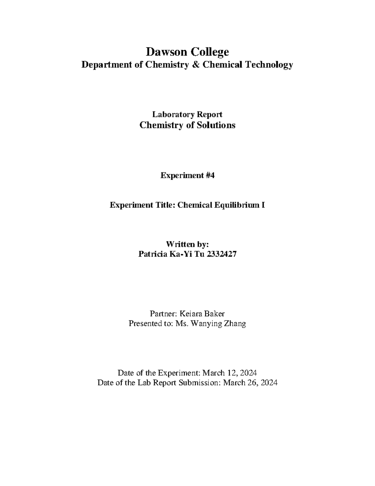 Lab 4 nyb - lab - Dawson College Department of Chemistry & Chemical ...