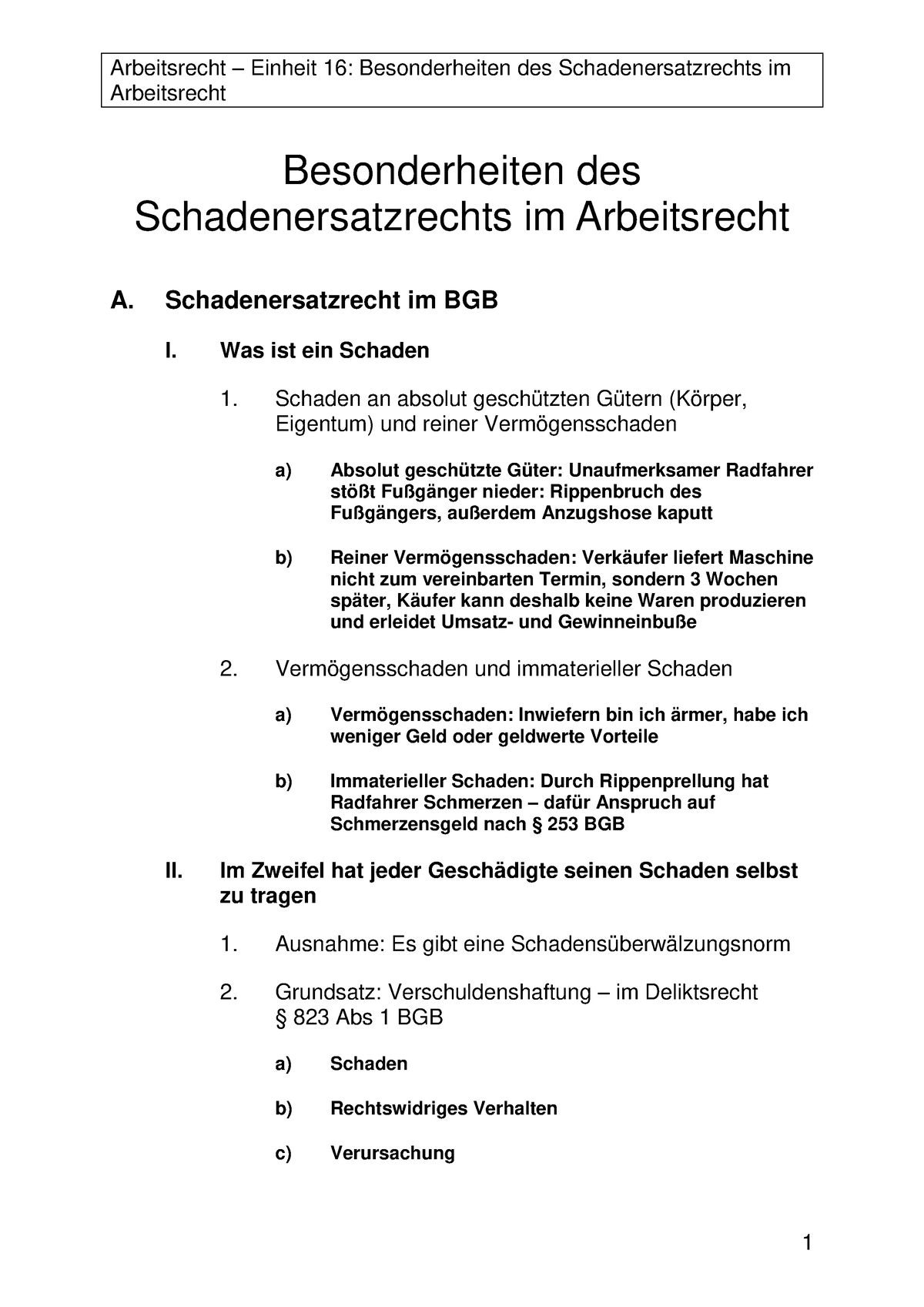 AR Einheit 16 - Arbeitsrecht Besonderheiten Des Schadenersatzrechts Im ...