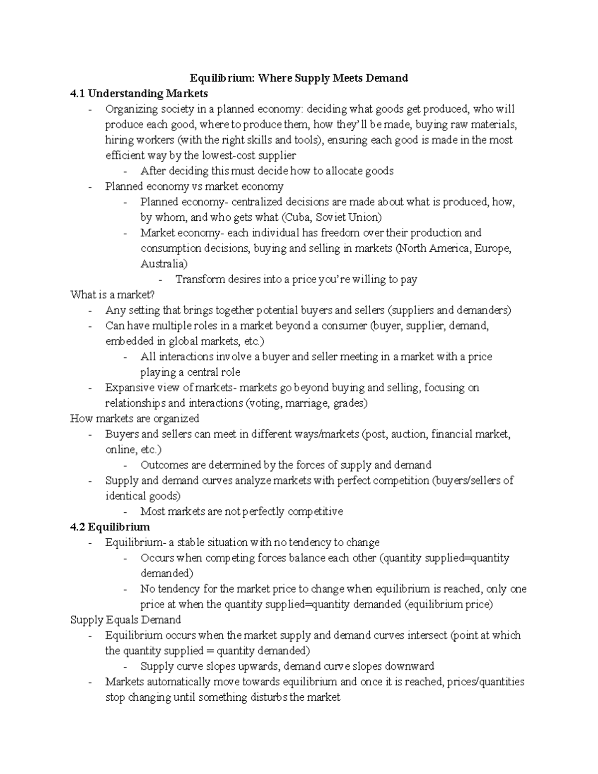 Chapter 4 Textbook Notes Equilibrium Where Supply Meets Demand 4