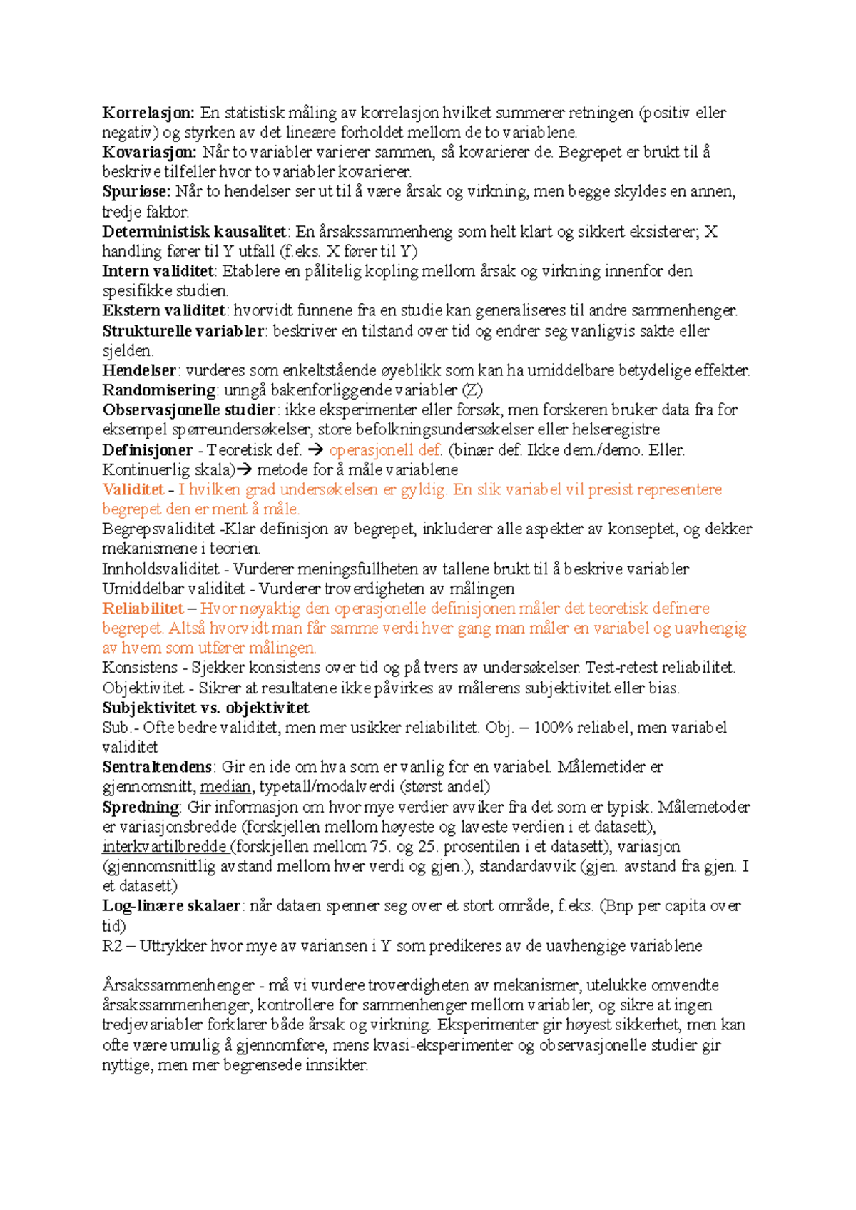 Eksamensark stv1020 - metode og statestikk - Korrelasjon: En statistisk ...